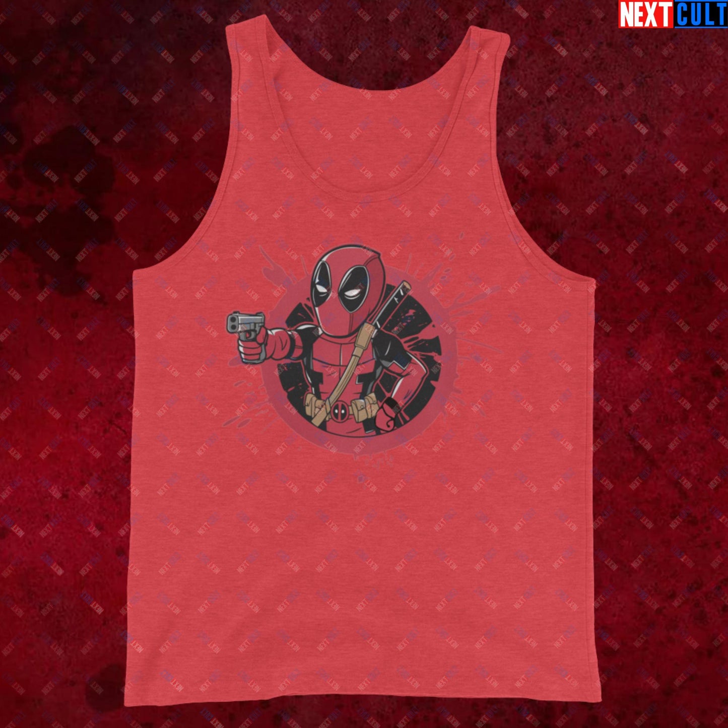 Pool Boy Deadpool Vault Boy Fallout Funny Cartoon Mashup Tank Top Red Triblend Tank Tops Deadpool Fallout Movies Ryan Reynolds Superheroes Vault Boy Next Cult Brand