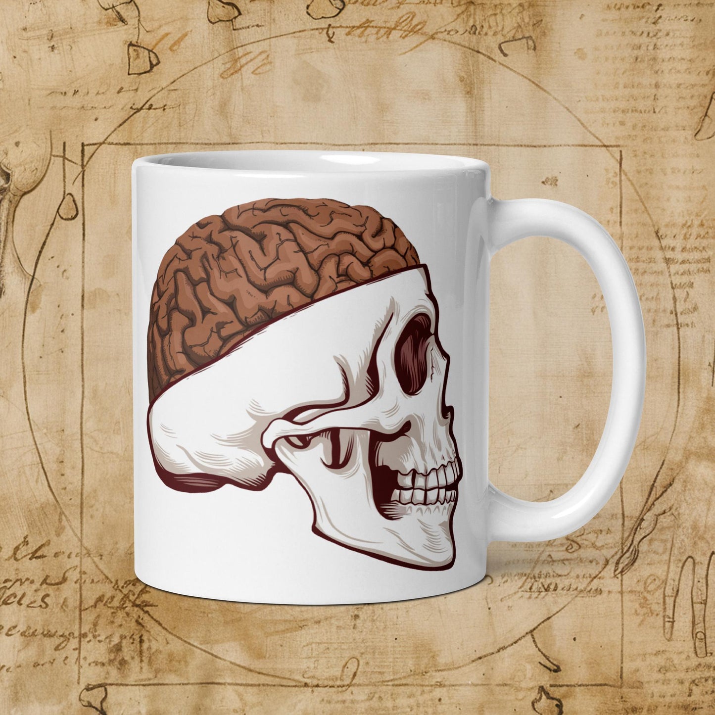 Poop Brain Anatomy Funny Leonardo da Vinci Drawing White glossy mug Next Cult Brand