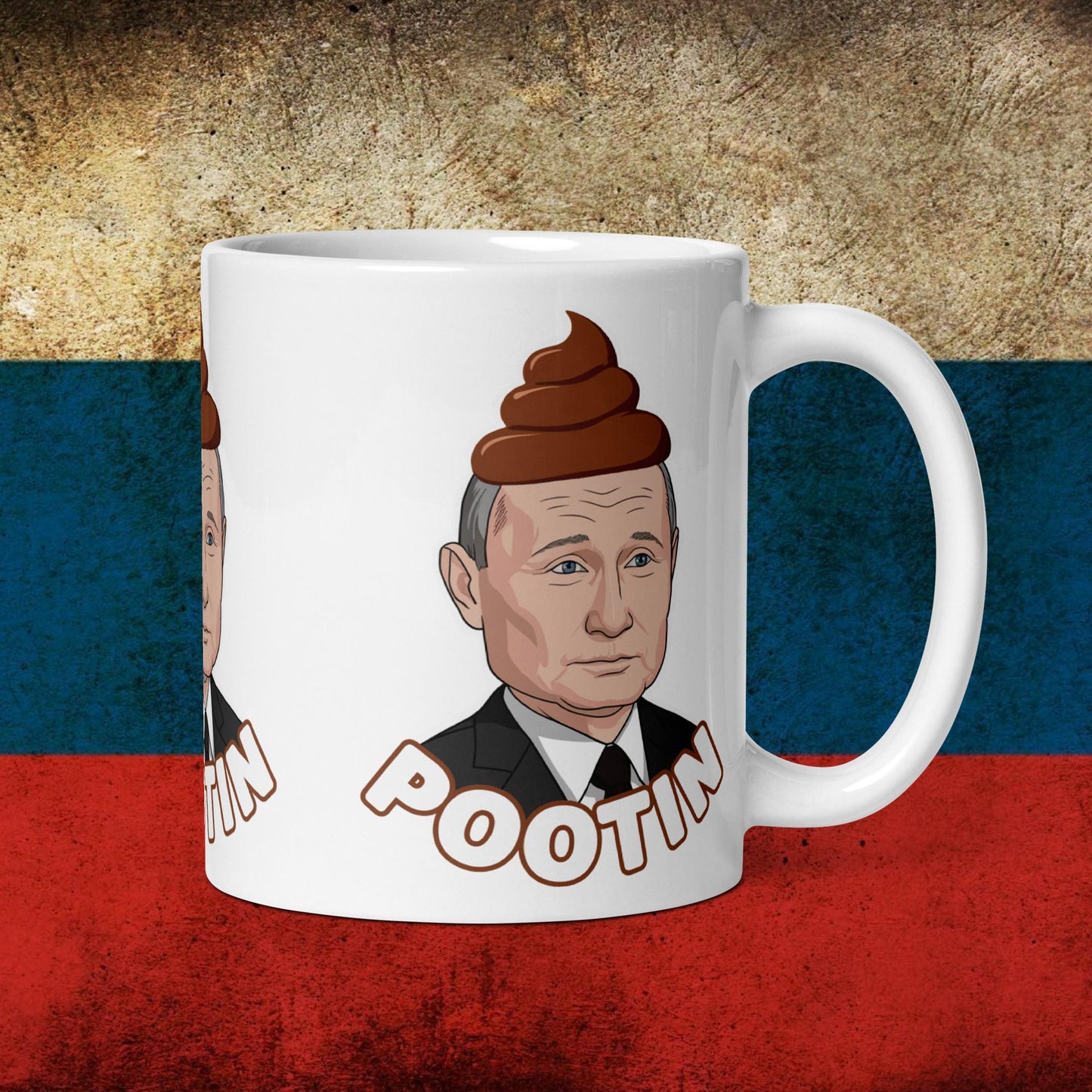 Pootin Funny Anti Vladimir Putin White glossy mug Next Cult Brand