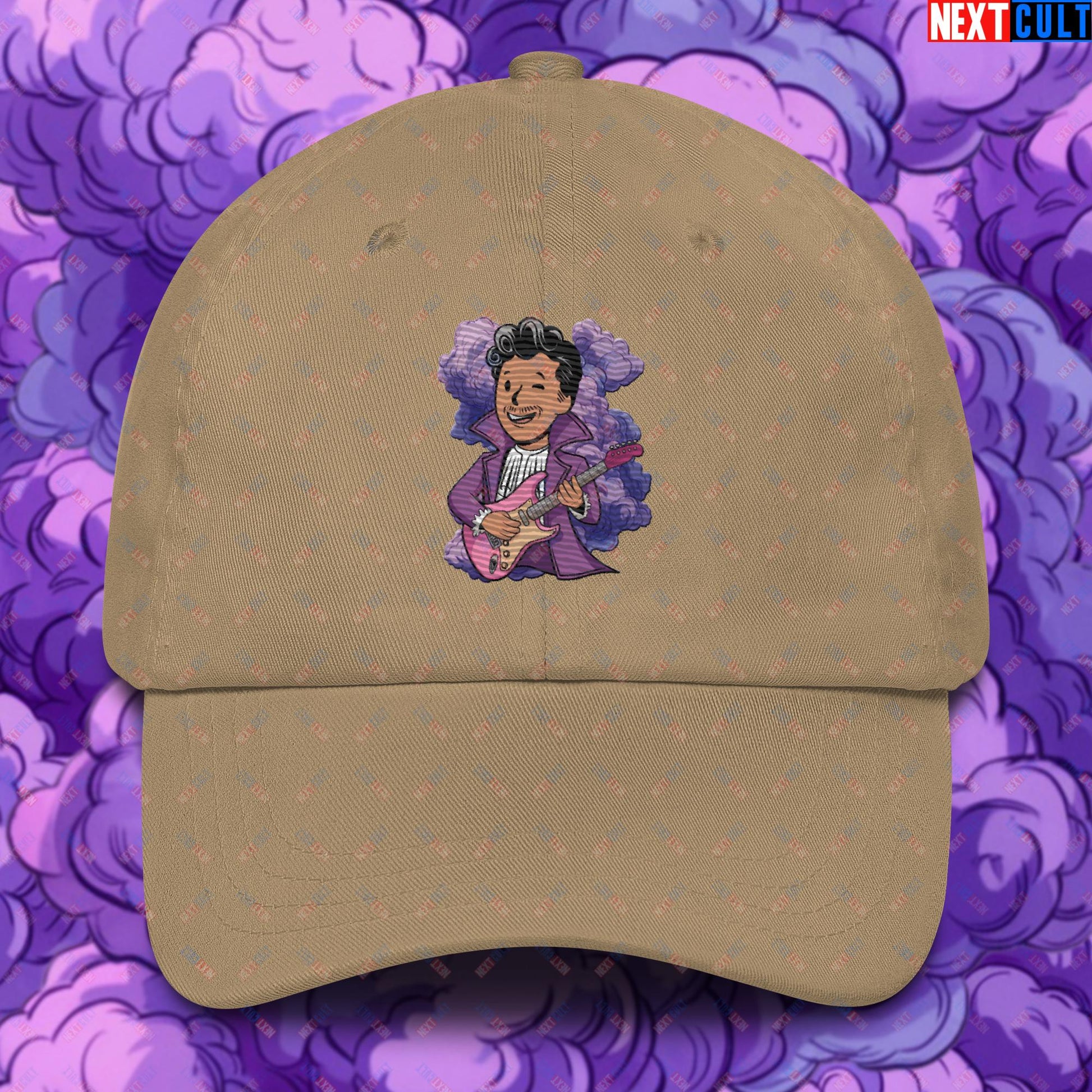 Prince Boy Purple Rain Music Vault Boy Fallout Funny Meme Cartoon Mashup Dad hat Khaki Hats Fallout Music Prince Vault Boy Next Cult Brand