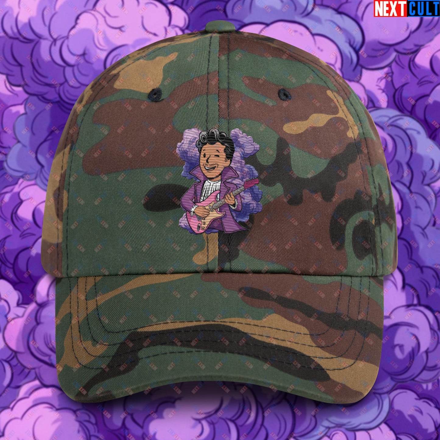 Prince Boy Purple Rain Music Vault Boy Fallout Funny Meme Cartoon Mashup Dad hat Green Camo Hats Fallout Music Prince Vault Boy Next Cult Brand