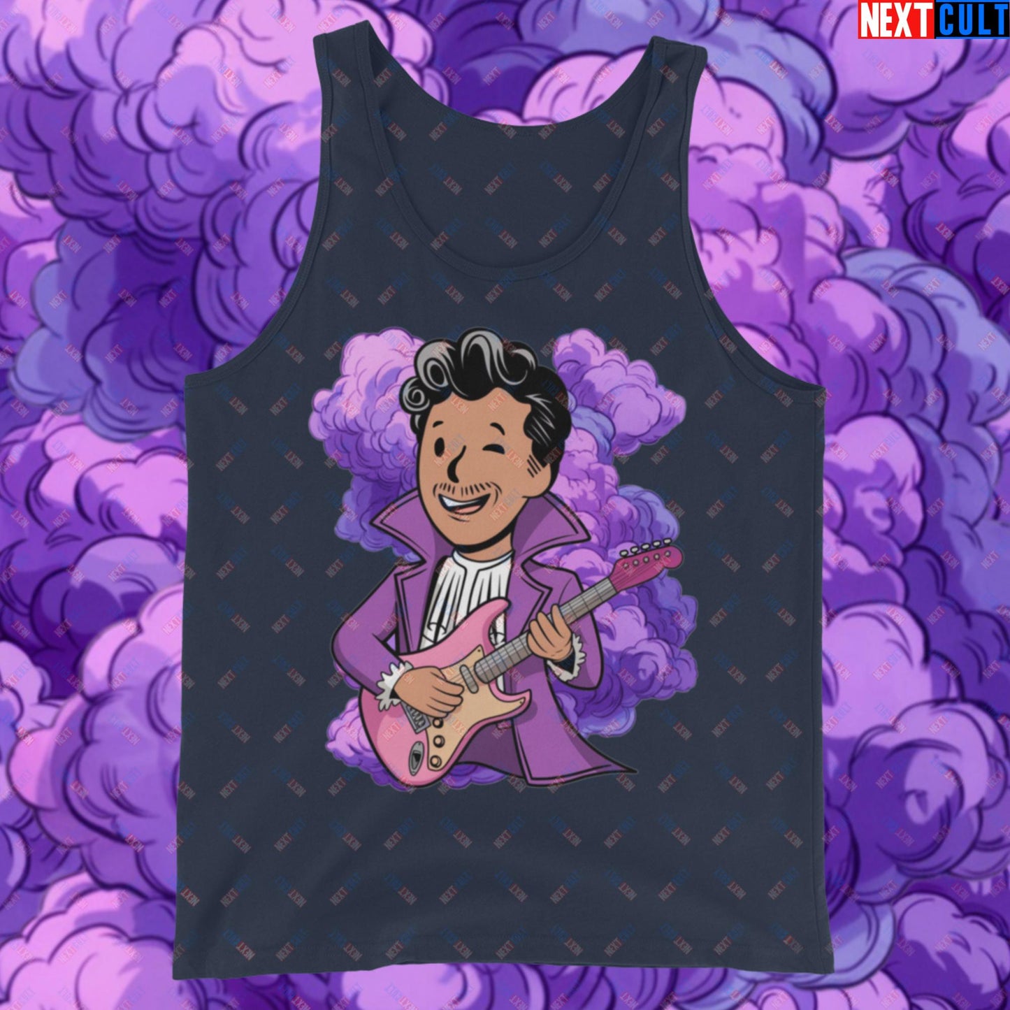 Prince Boy Purple Rain Music Vault Boy Fallout Funny Meme Cartoon Mashup Tank Top Navy Tank Tops Fallout Music Prince Vault Boy Next Cult Brand