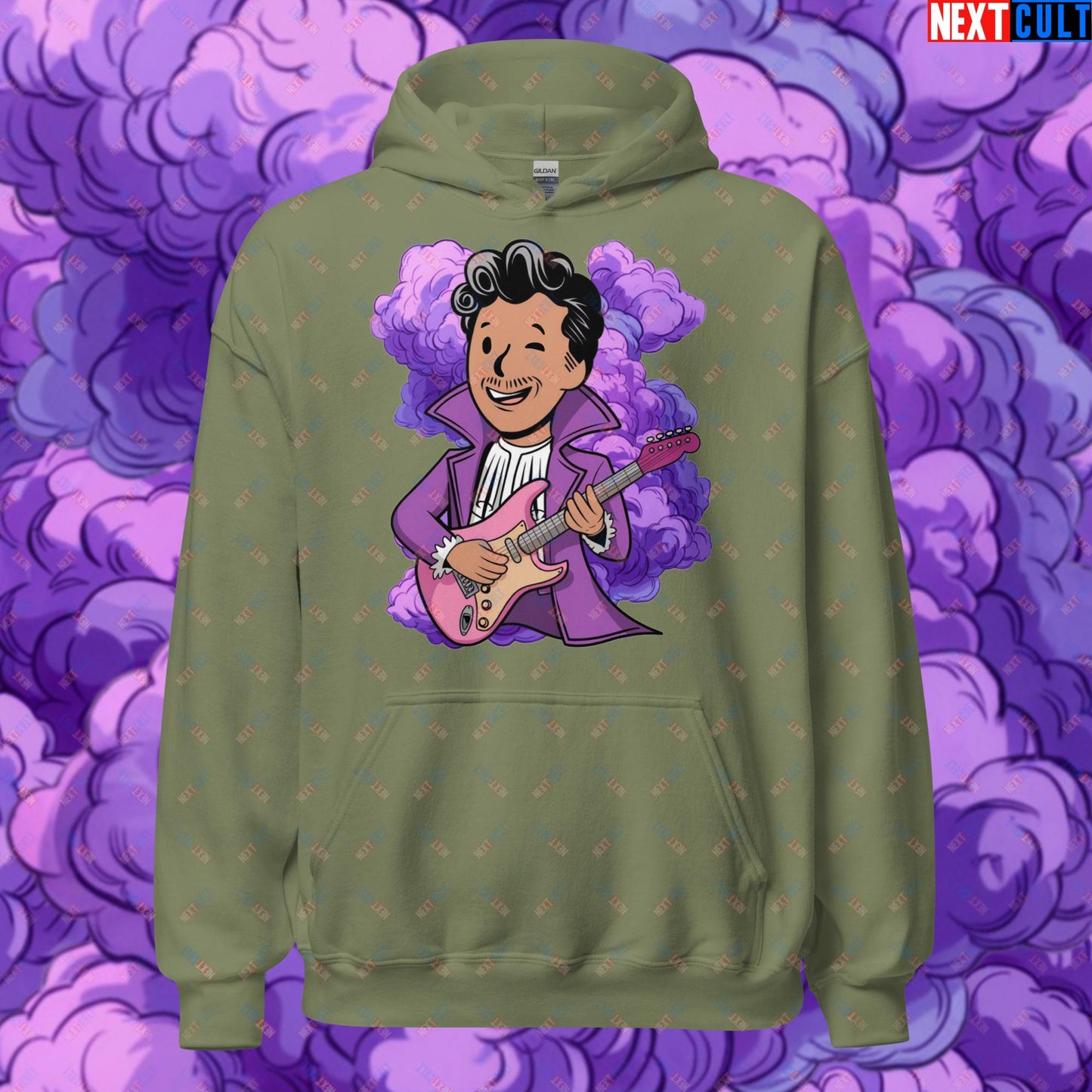 Prince Boy Purple Rain Music Vault Boy Fallout Funny Meme Cartoon Mashup Unisex Hoodie Military Green Hoodies Fallout Music Prince Vault Boy Next Cult Brand