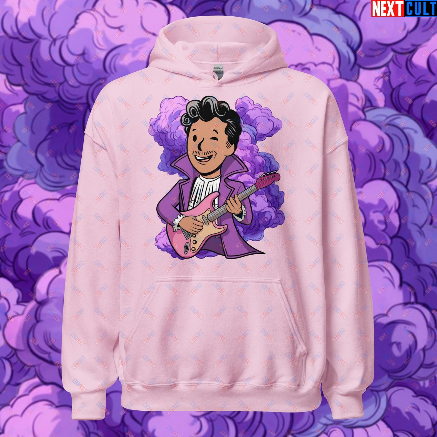 Prince Boy Purple Rain Music Vault Boy Fallout Funny Meme Cartoon Mashup Unisex Hoodie Light Pink Hoodies Fallout Music Prince Vault Boy Next Cult Brand