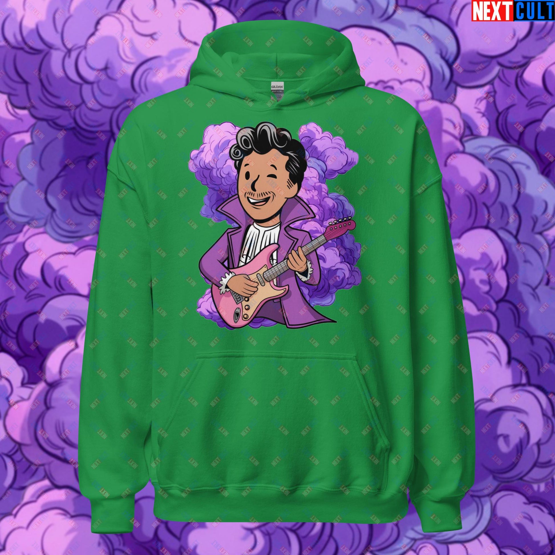 Prince Boy Purple Rain Music Vault Boy Fallout Funny Meme Cartoon Mashup Unisex Hoodie Irish Green Hoodies Fallout Music Prince Vault Boy Next Cult Brand