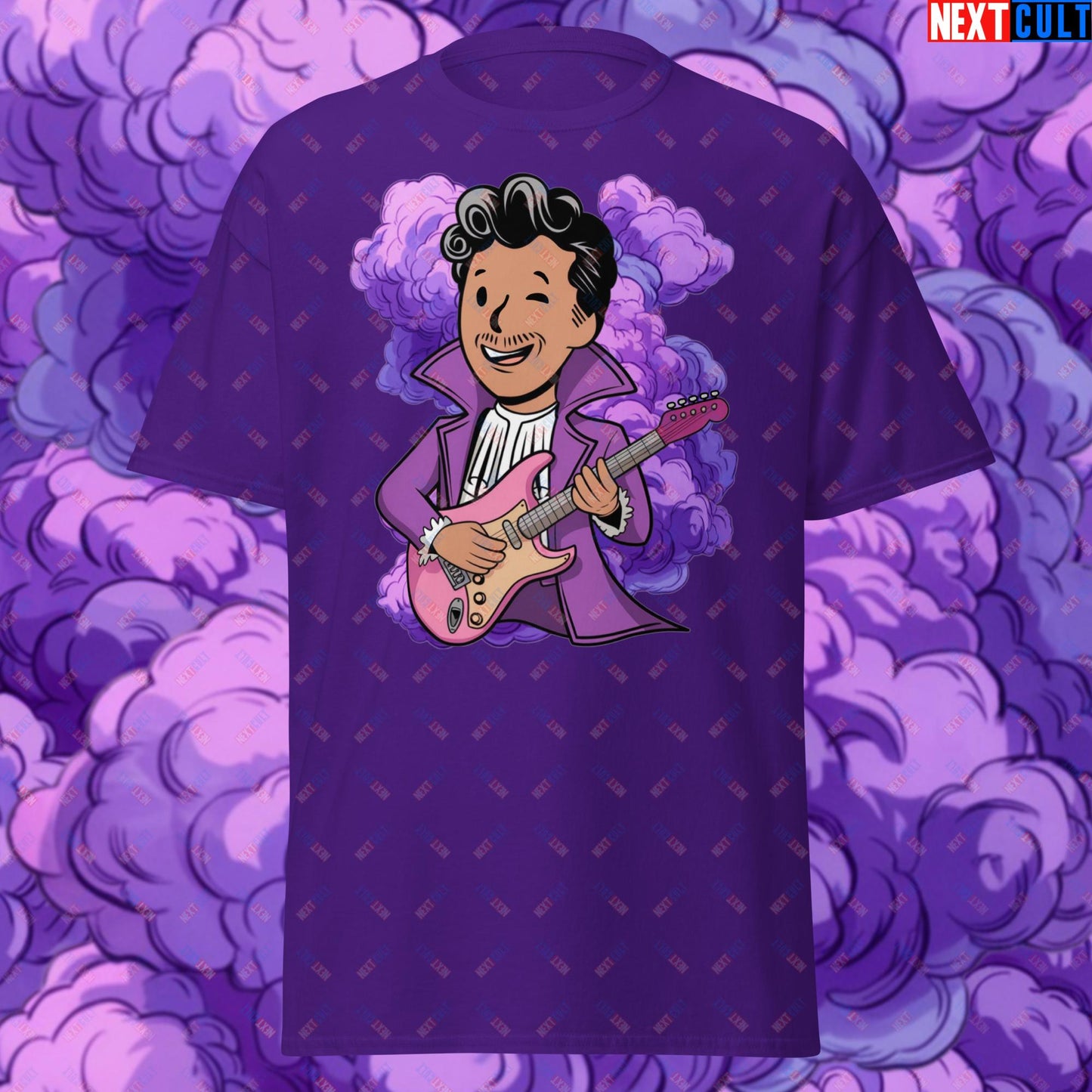 Prince Boy Purple Rain Music Vault Boy Fallout Funny Meme Cartoon Mashup Unisex tee Purple T-shirts Fallout Music Prince Vault Boy Next Cult Brand