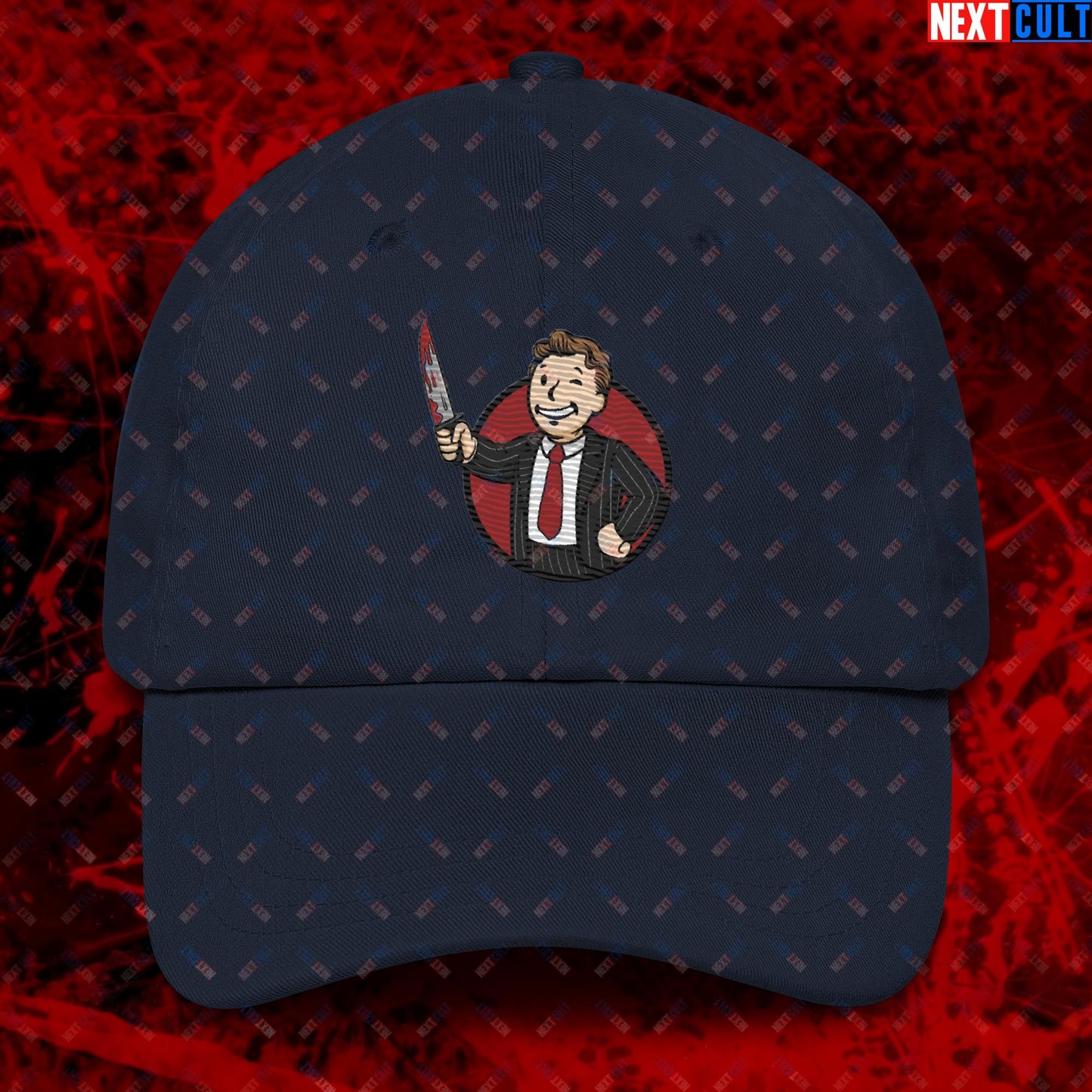 Psycho Boy American Psycho Vault Boy Fallout Funny Meme Cartoon Mashup Dad hat Next Cult Brand