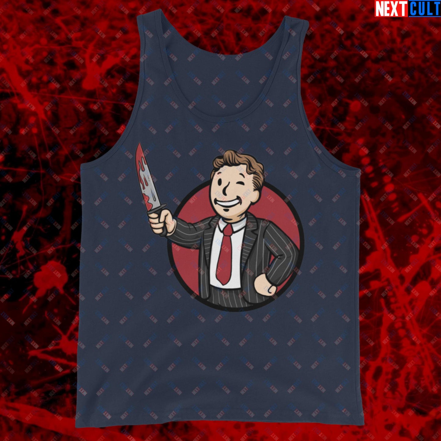 Psycho Boy American Psycho Vault Boy Fallout Funny Meme Cartoon Mashup Tank Top Next Cult Brand