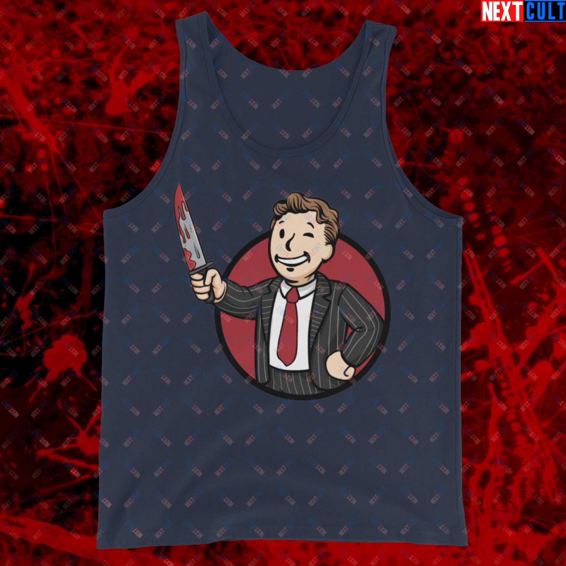 Psycho Boy American Psycho Vault Boy Fallout Funny Meme Cartoon Mashup Tank Top Next Cult Brand