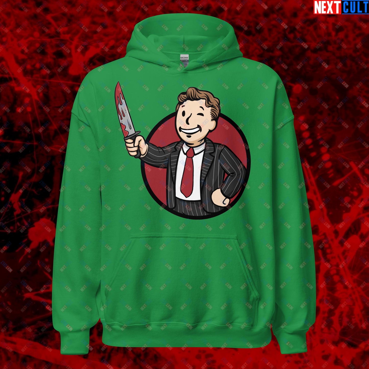 Psycho Boy American Psycho Vault Boy Fallout Funny Meme Cartoon Mashup Unisex Hoodie Irish Green Hoodies American Psycho Christian Bale Fallout Movies Vault Boy Next Cult Brand