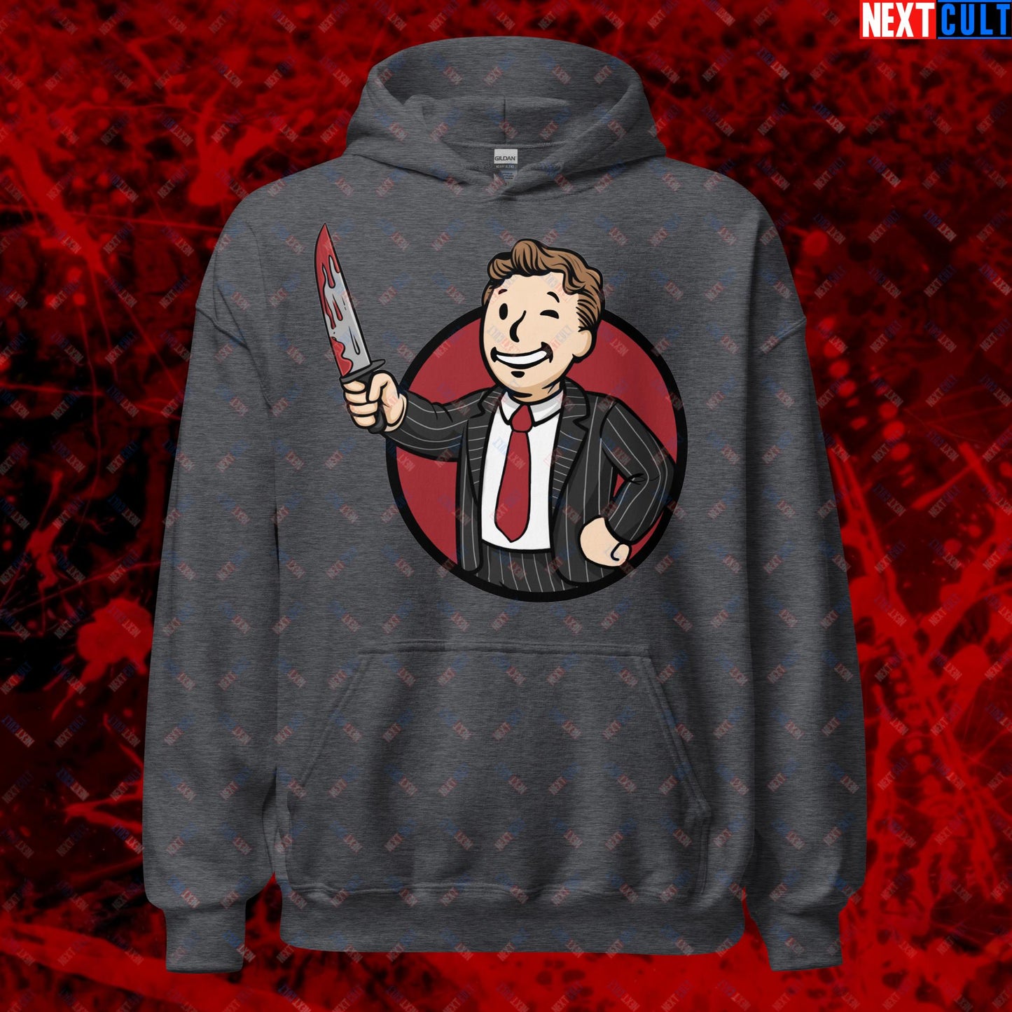 Psycho Boy American Psycho Vault Boy Fallout Funny Meme Cartoon Mashup Unisex Hoodie Next Cult Brand