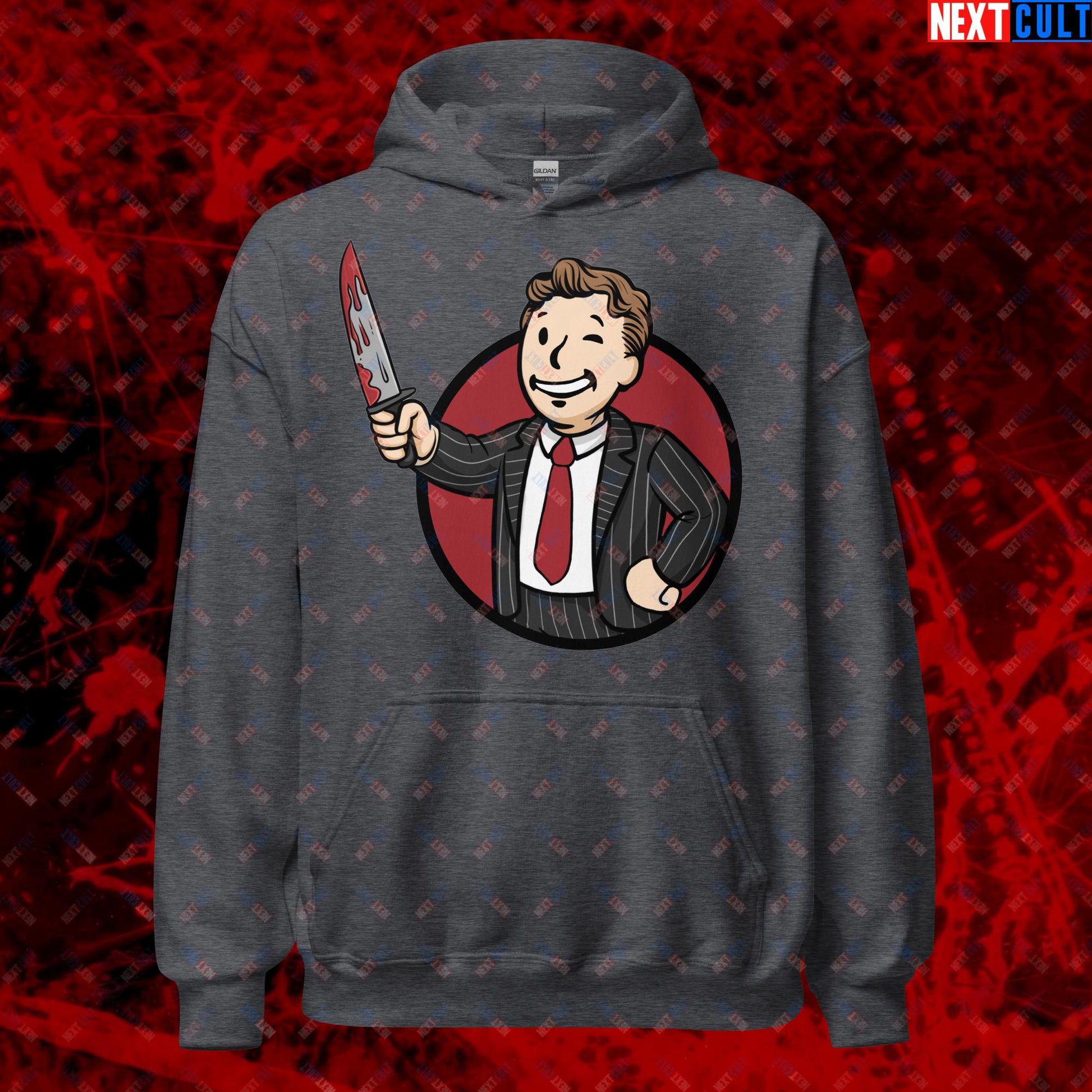 Psycho Boy American Psycho Vault Boy Fallout Funny Meme Cartoon Mashup Unisex Hoodie Next Cult Brand