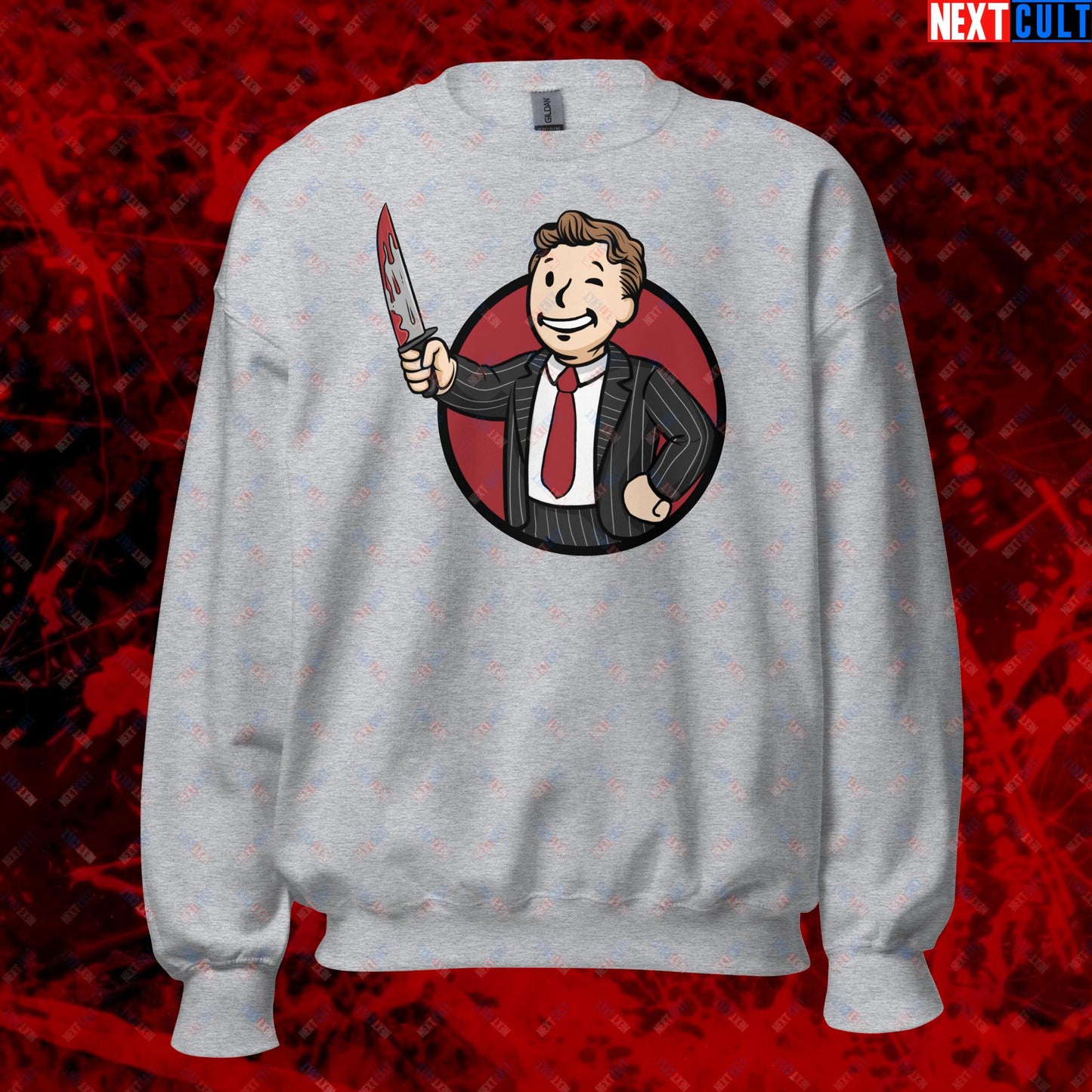 Psycho Boy American Psycho Vault Boy Fallout Funny Meme Cartoon Mashup Unisex Sweatshirt Next Cult Brand