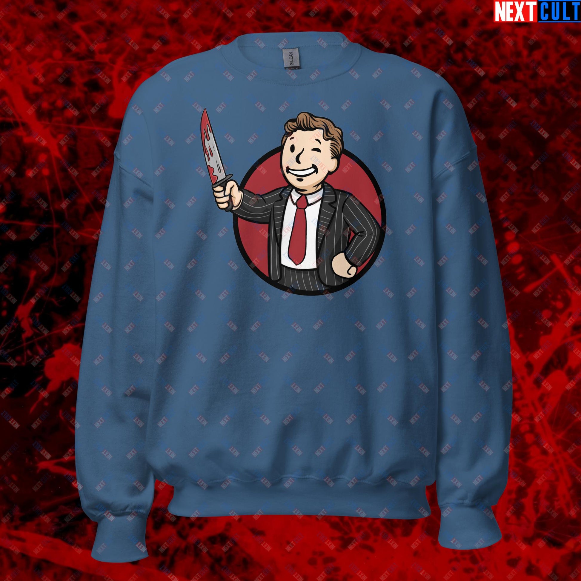 Psycho Boy American Psycho Vault Boy Fallout Funny Meme Cartoon Mashup Unisex Sweatshirt Next Cult Brand