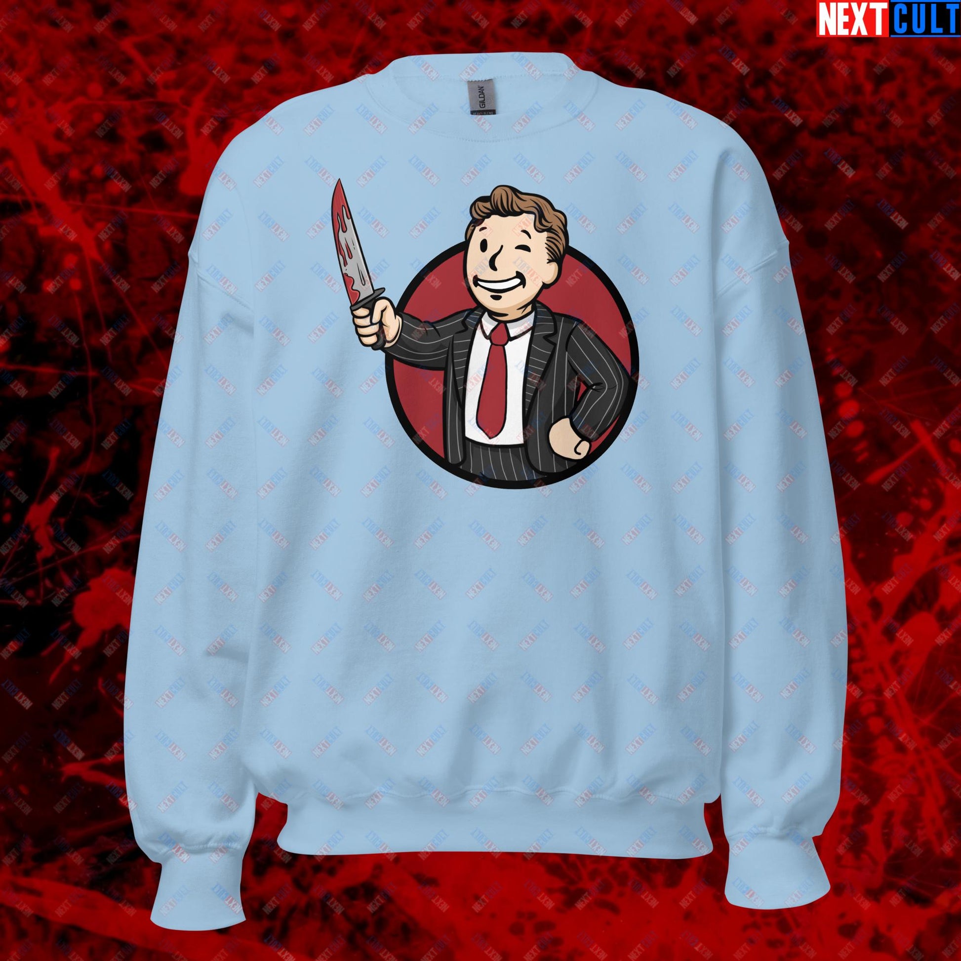 Psycho Boy American Psycho Vault Boy Fallout Funny Meme Cartoon Mashup Unisex Sweatshirt Next Cult Brand