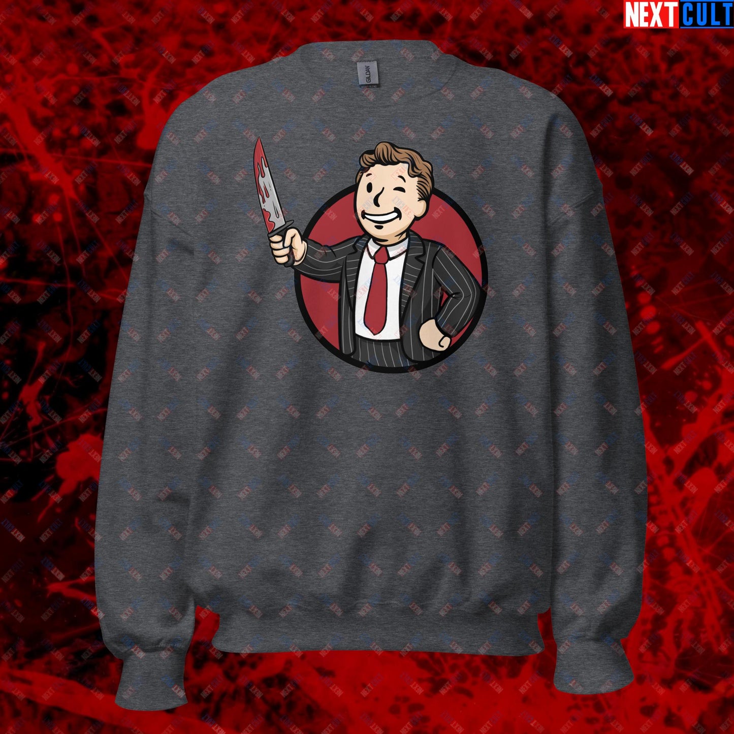 Psycho Boy American Psycho Vault Boy Fallout Funny Meme Cartoon Mashup Unisex Sweatshirt Next Cult Brand