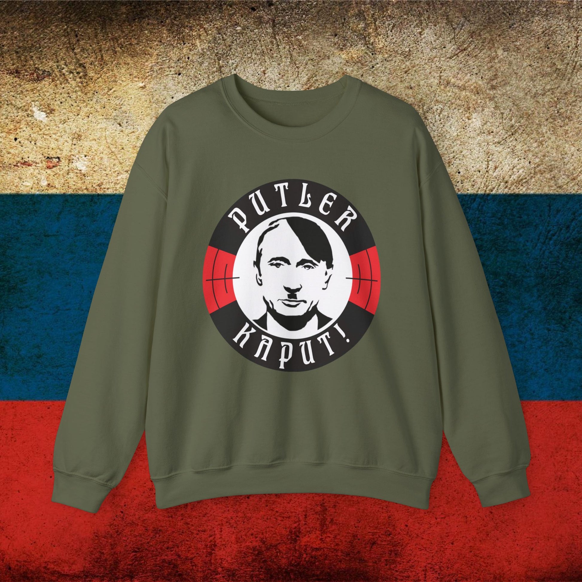 Putler Kaput Anti Vladimir Putin Unisex Heavy Blend Crewneck Sweatshirt Military Green Sweatshirts Politics Vladimir Putin Printify