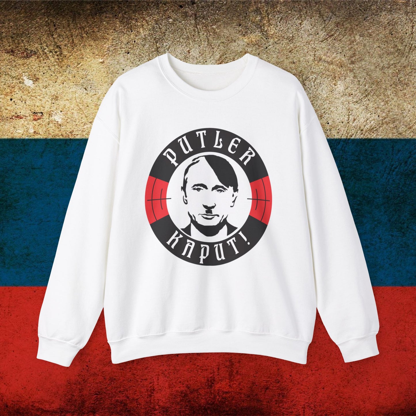 Putler Kaput Anti Vladimir Putin Unisex Heavy Blend Crewneck Sweatshirt White Sweatshirts Politics Vladimir Putin Printify