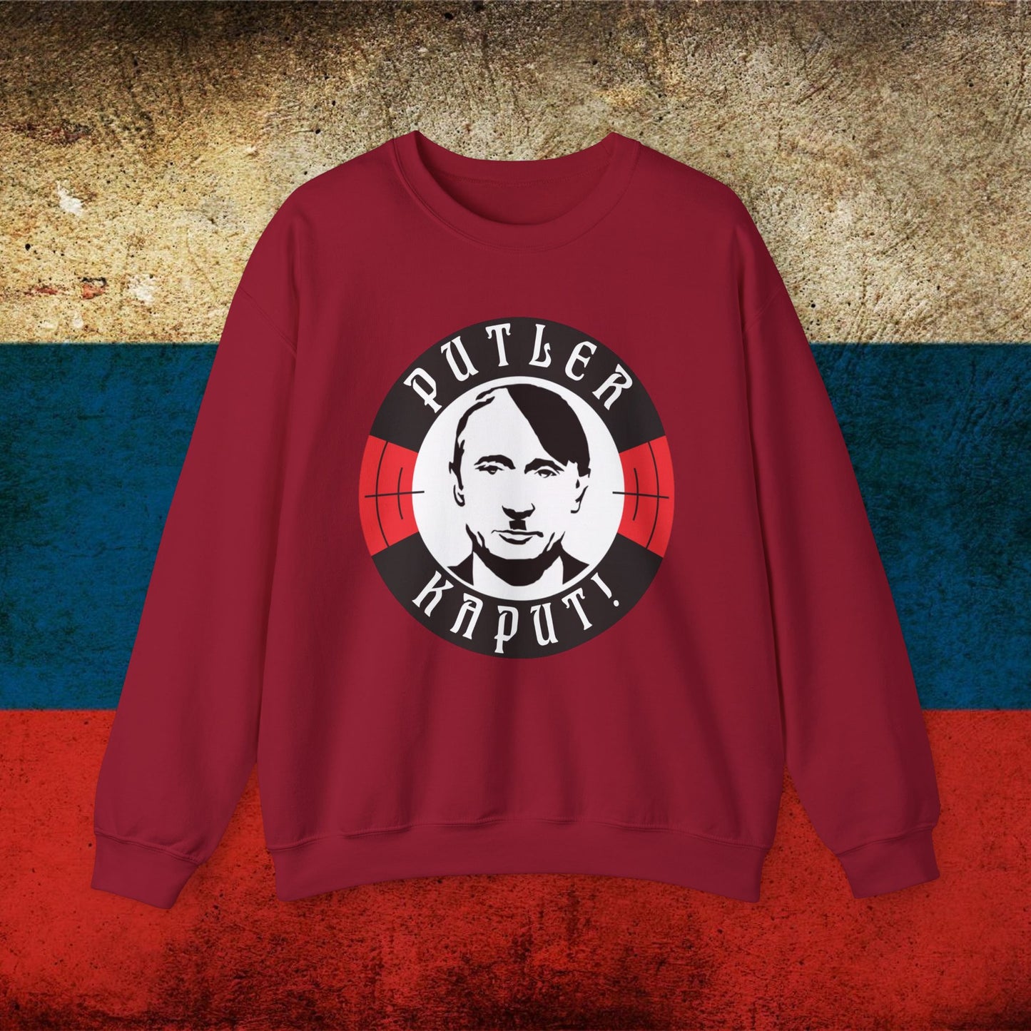 Putler Kaput Anti Vladimir Putin Unisex Heavy Blend Crewneck Sweatshirt Cardinal Red Sweatshirts Politics Vladimir Putin Printify