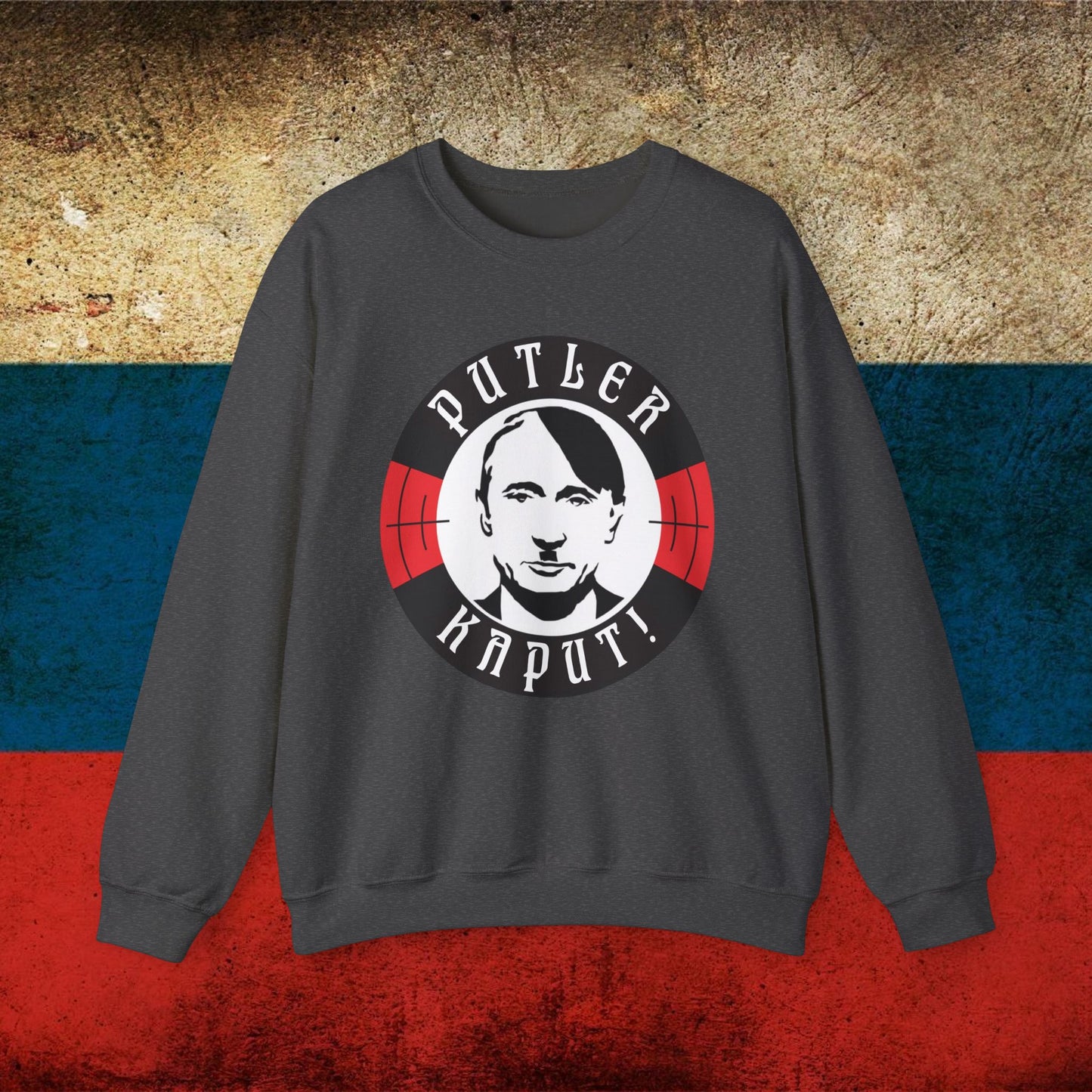 Putler Kaput Anti Vladimir Putin Unisex Heavy Blend Crewneck Sweatshirt Dark Heather Sweatshirts Politics Vladimir Putin Printify