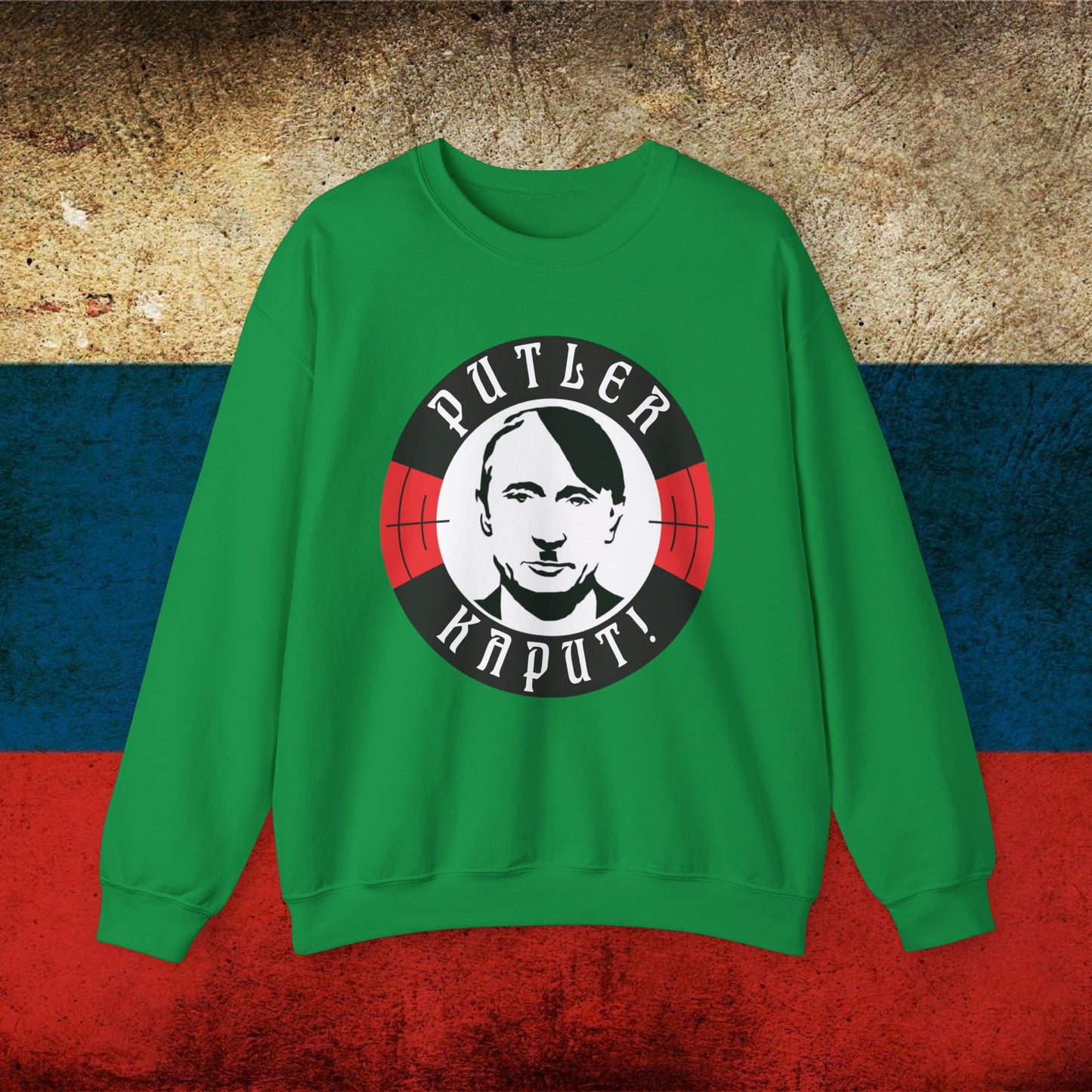 Putler Kaput Anti Vladimir Putin Unisex Heavy Blend Crewneck Sweatshirt Irish Green Sweatshirts Politics Vladimir Putin Printify