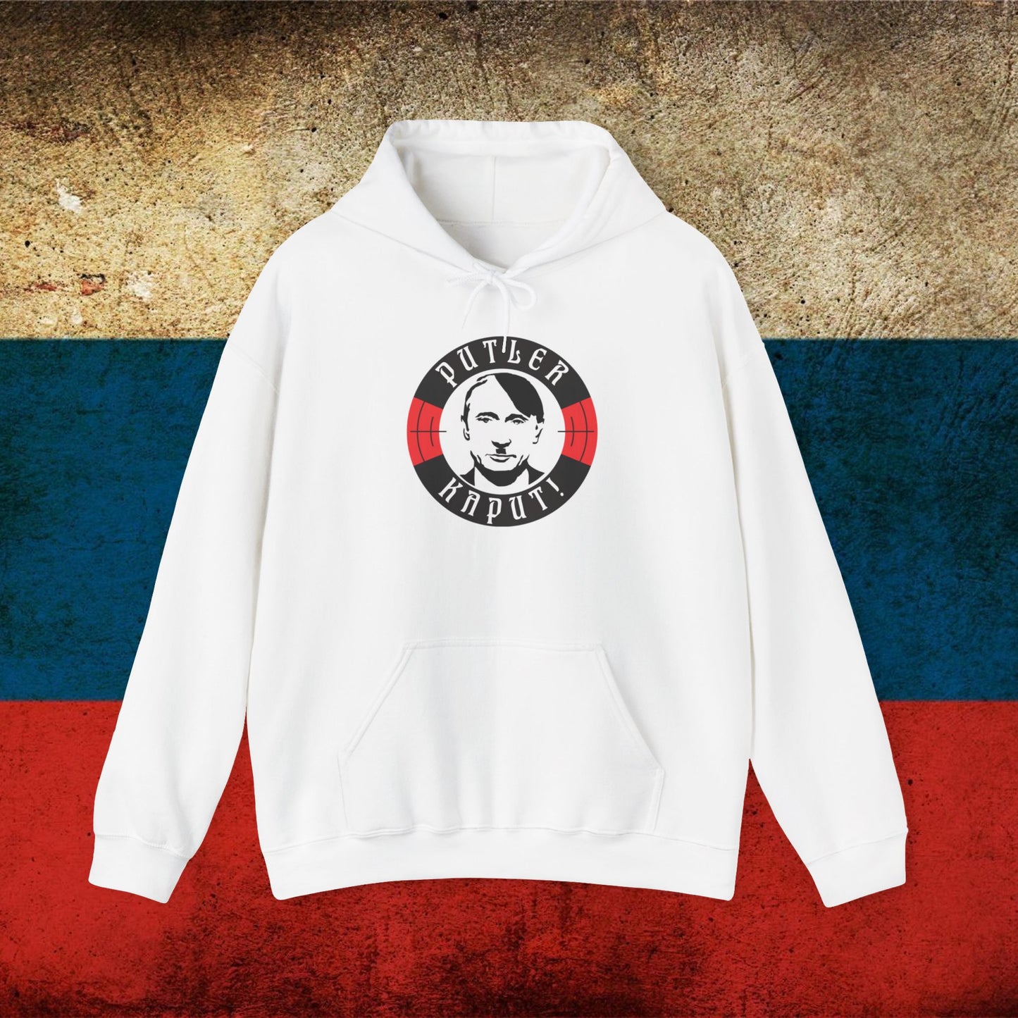 Putler Kaput Anti Vladimir Putin Unisex Heavy Blend Hooded Sweatshirt White Hoodies Politics Vladimir Putin Printify