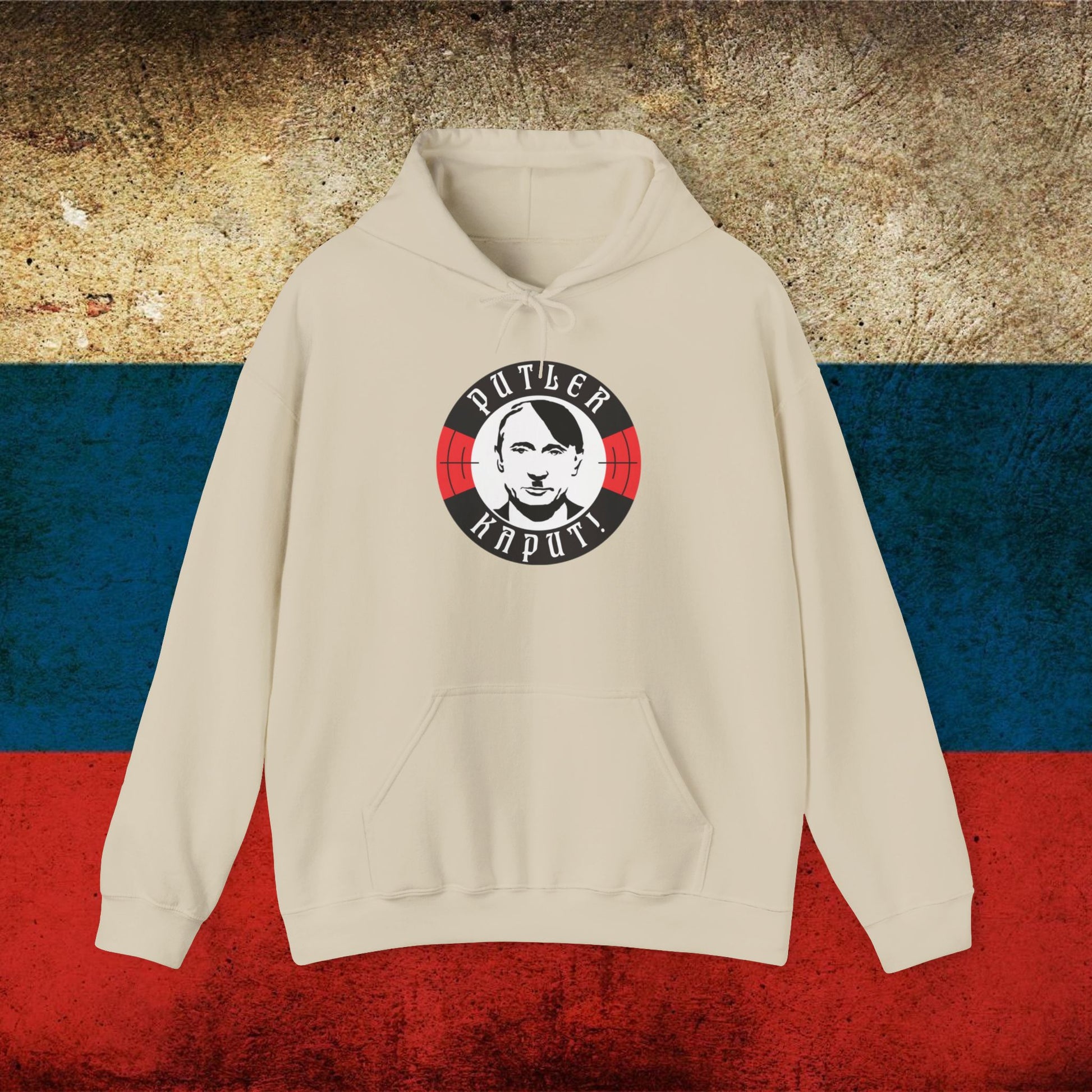 Putler Kaput Anti Vladimir Putin Unisex Heavy Blend Hooded Sweatshirt Sand Hoodies Politics Vladimir Putin Printify