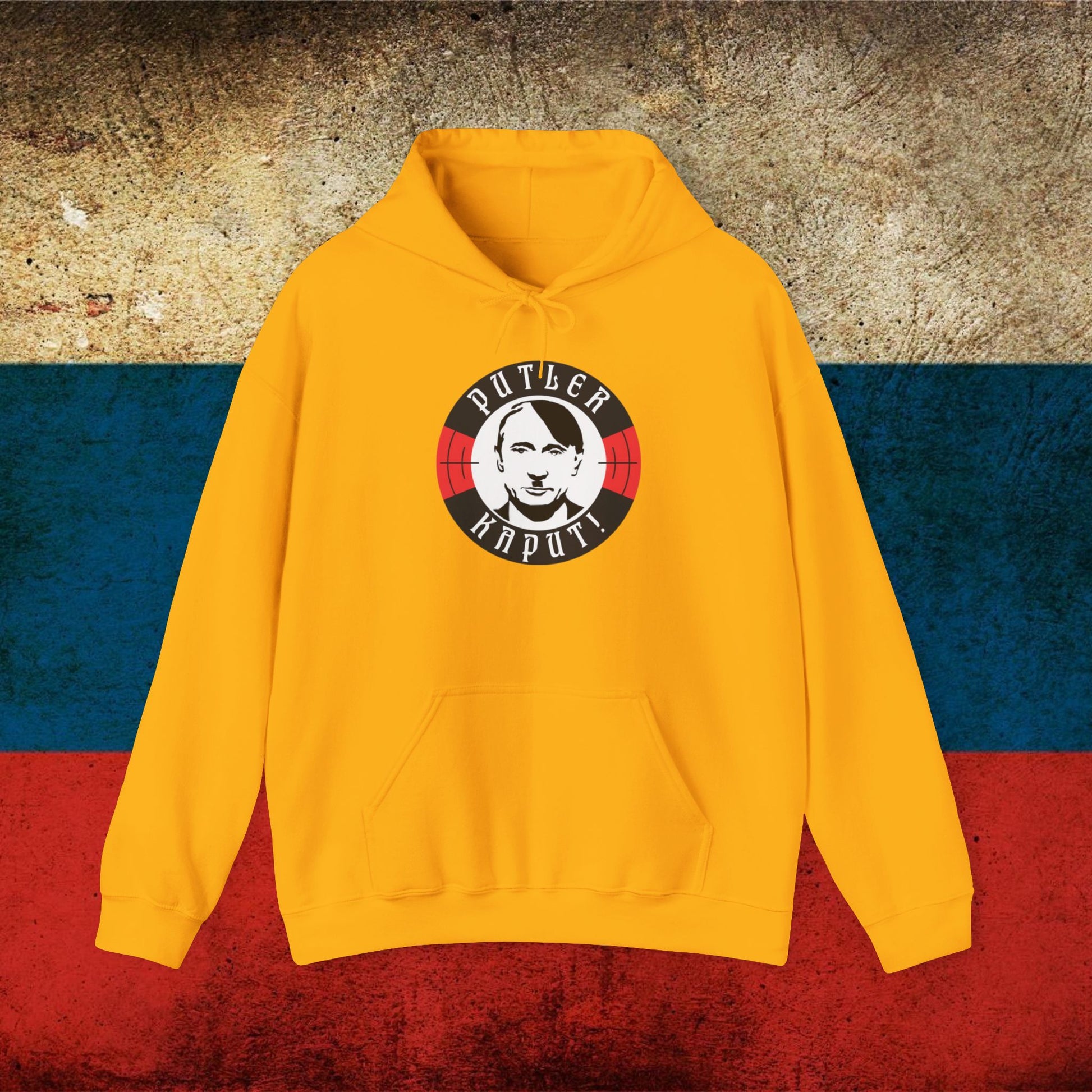 Putler Kaput Anti Vladimir Putin Unisex Heavy Blend Hooded Sweatshirt Gold Hoodies Politics Vladimir Putin Printify