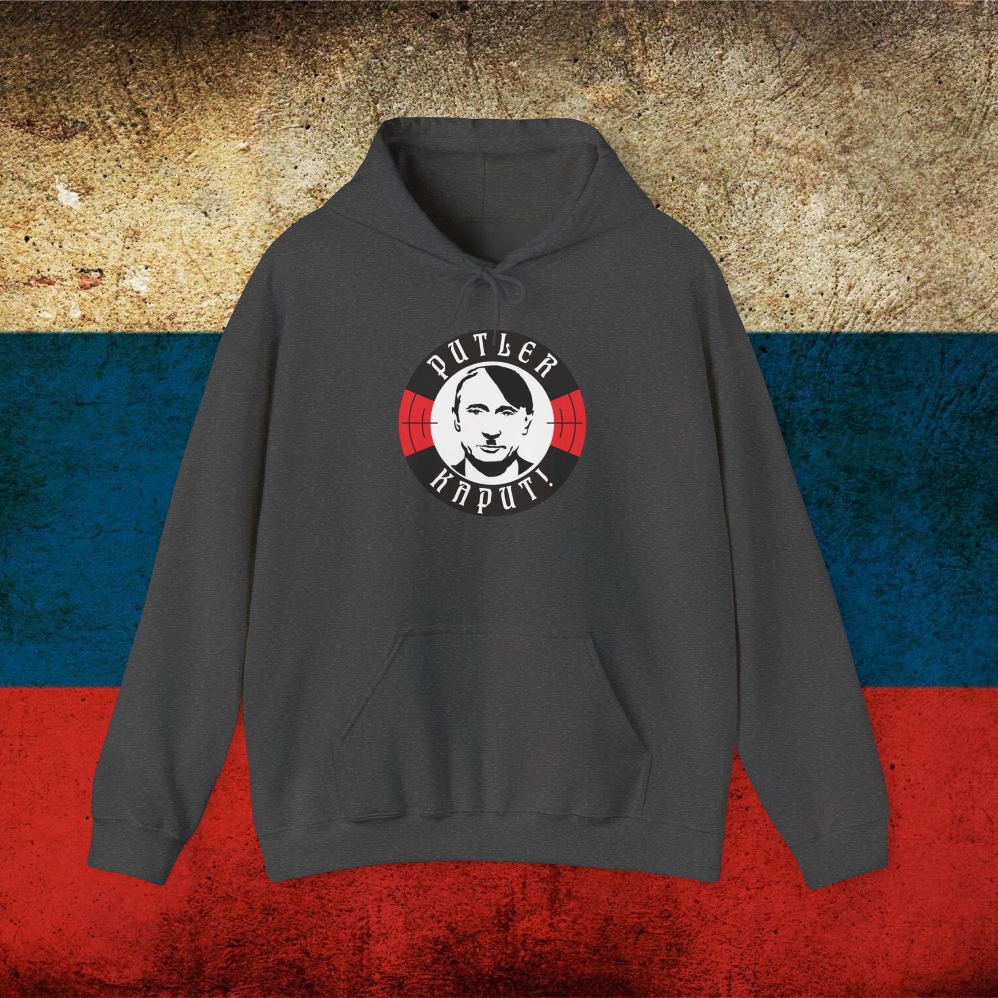 Putler Kaput Anti Vladimir Putin Unisex Heavy Blend Hooded Sweatshirt Dark Heather Hoodies Politics Vladimir Putin Printify