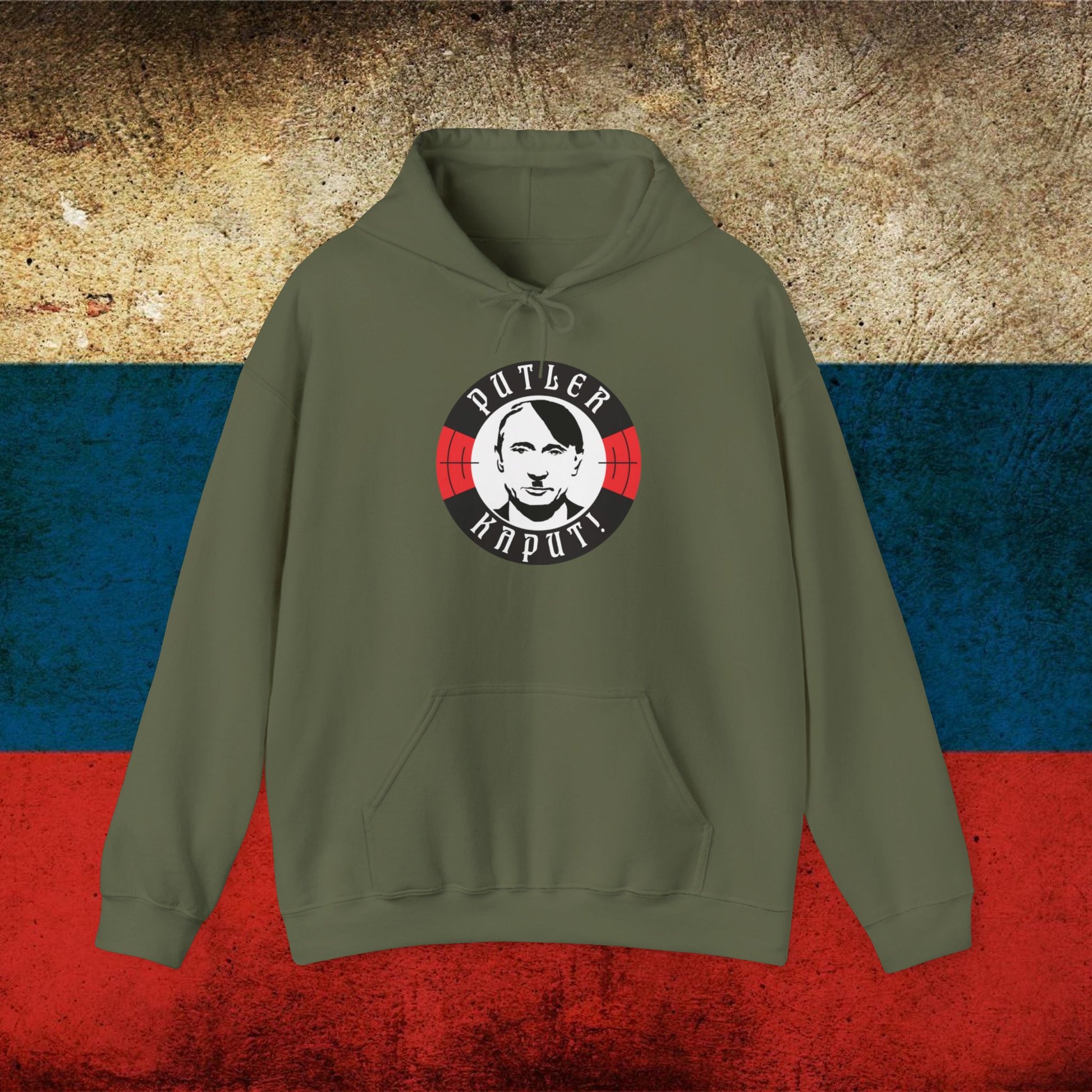 Putler Kaput Anti Vladimir Putin Unisex Heavy Blend Hooded Sweatshirt Military Green Hoodies Politics Vladimir Putin Printify