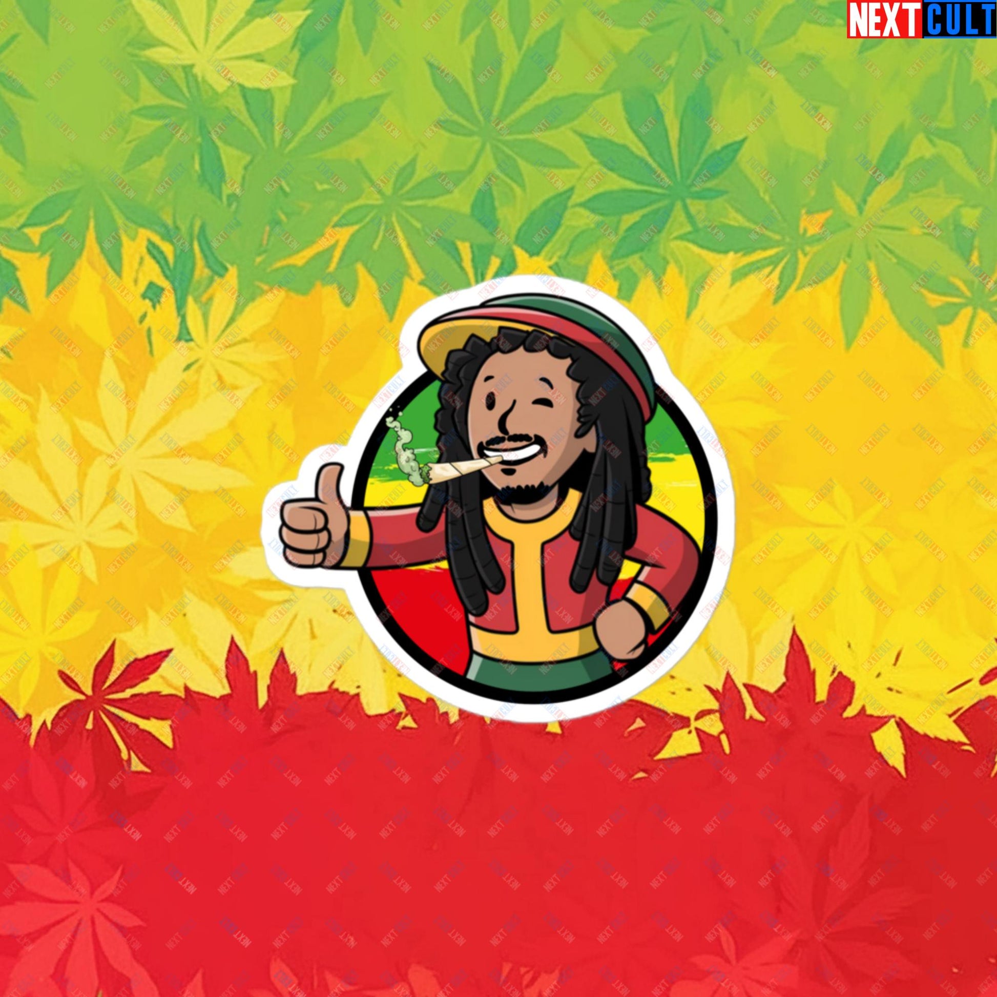 Rasta Boy Bob Marley Reggae Music Vault Boy Fallout Funny Meme Cartoon Mashup Bubble-free stickers Next Cult Brand