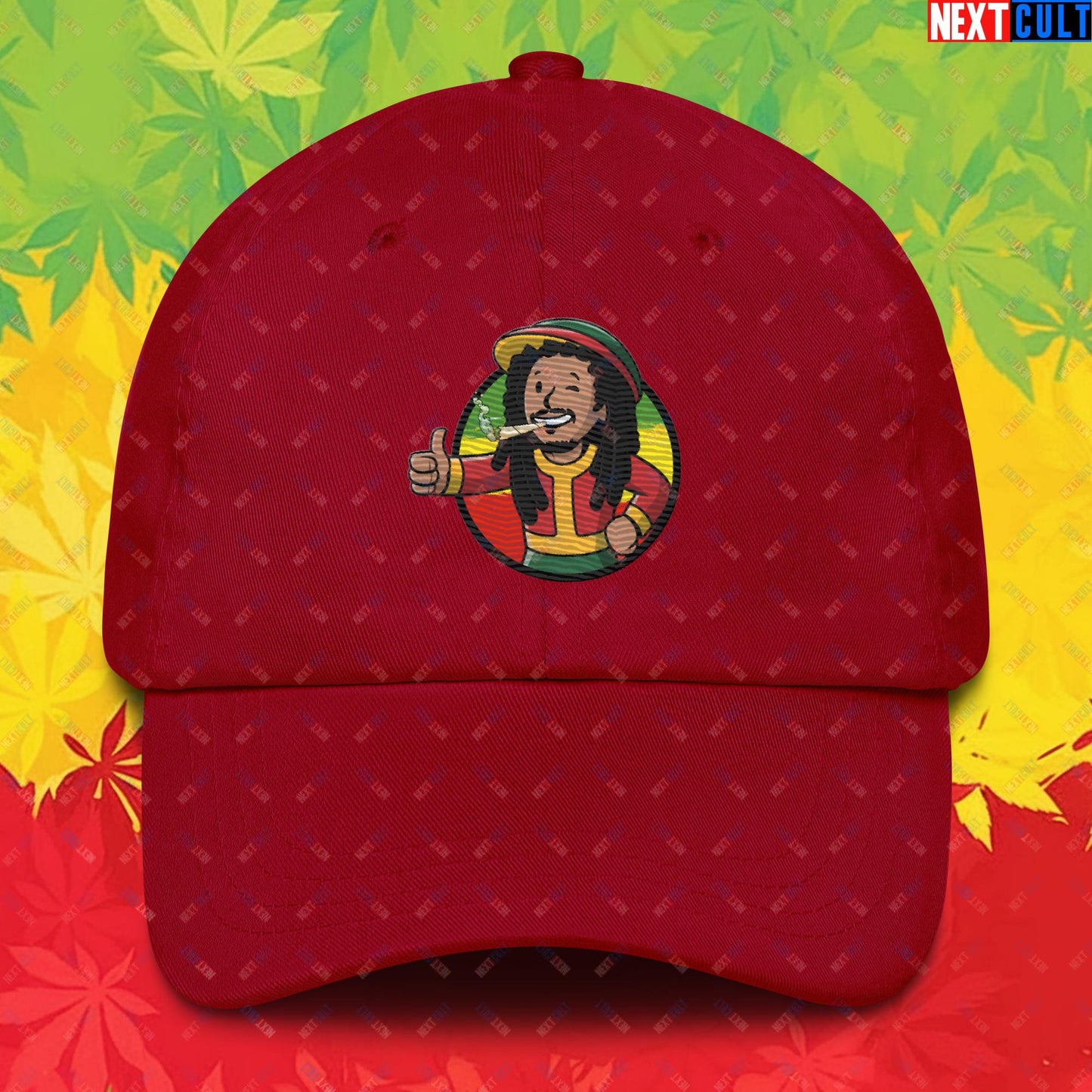 Rasta Boy Bob Marley Reggae Music Vault Boy Fallout Funny Meme Cartoon Mashup Dad hat Cranberry Hats Bob Marley Fallout Music Vault Boy Next Cult Brand