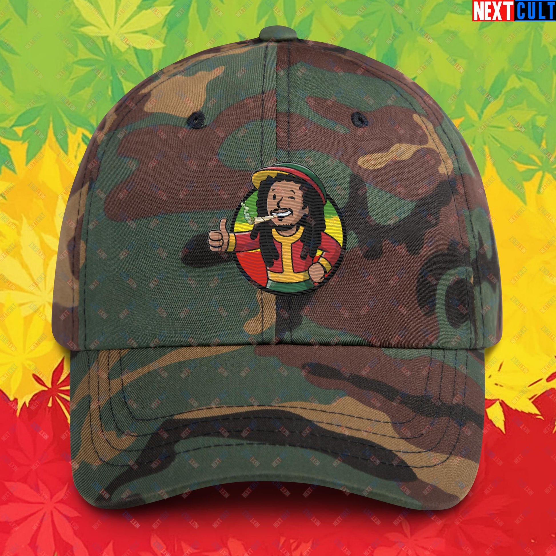 Rasta Boy Bob Marley Reggae Music Vault Boy Fallout Funny Meme Cartoon Mashup Dad hat Next Cult Brand