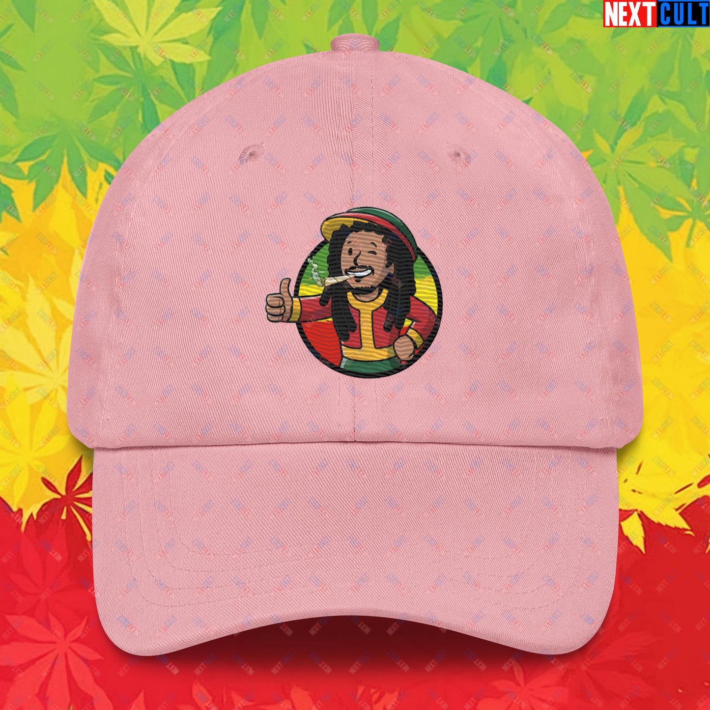 Rasta Boy Bob Marley Reggae Music Vault Boy Fallout Funny Meme Cartoon Mashup Dad hat Next Cult Brand