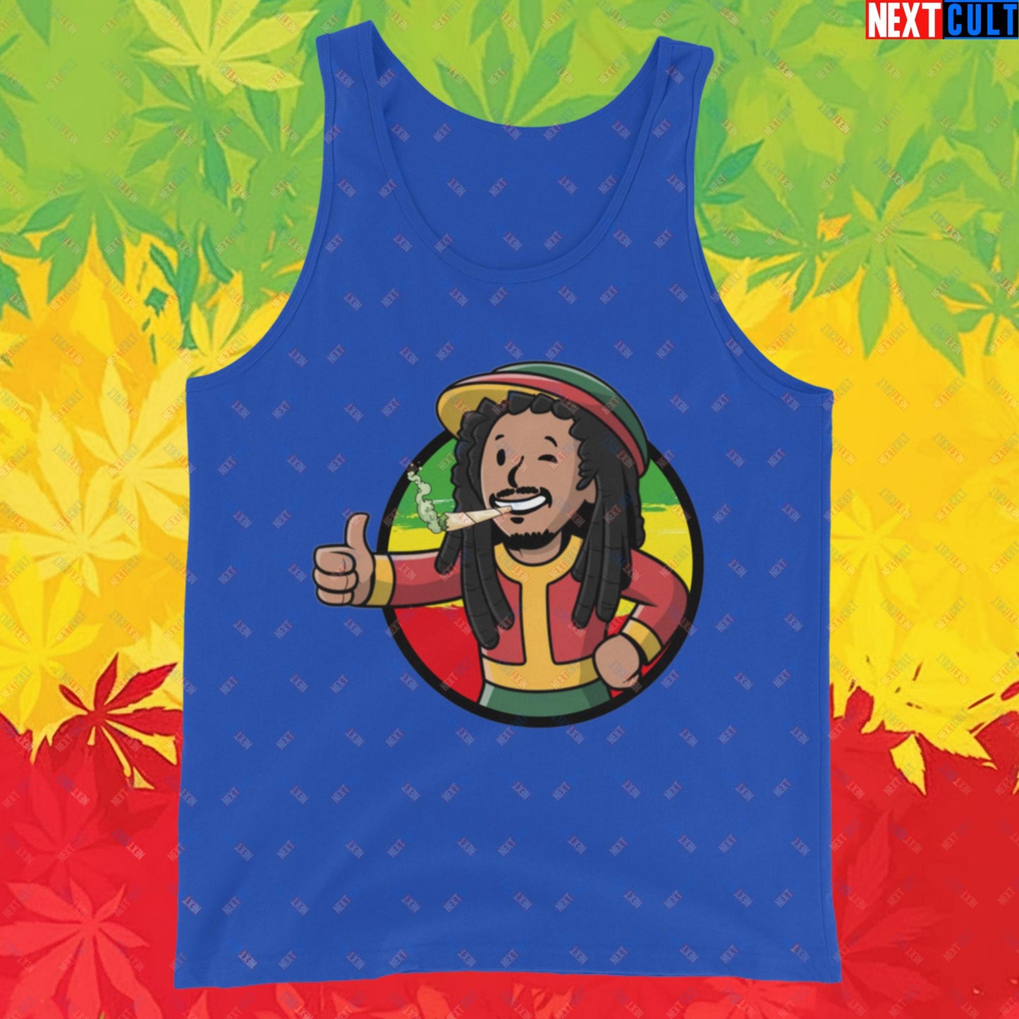 Rasta Boy Bob Marley Reggae Music Vault Boy Fallout Funny Meme Cartoon Mashup Tank Top Next Cult Brand