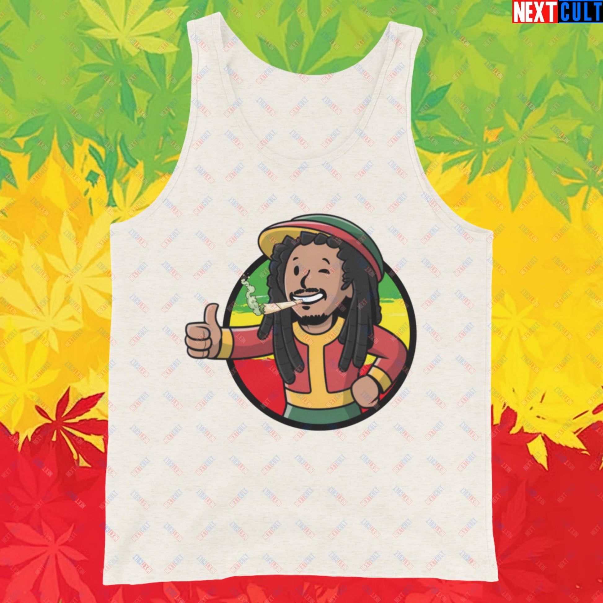 Rasta Boy Bob Marley Reggae Music Vault Boy Fallout Funny Meme Cartoon Mashup Tank Top Next Cult Brand