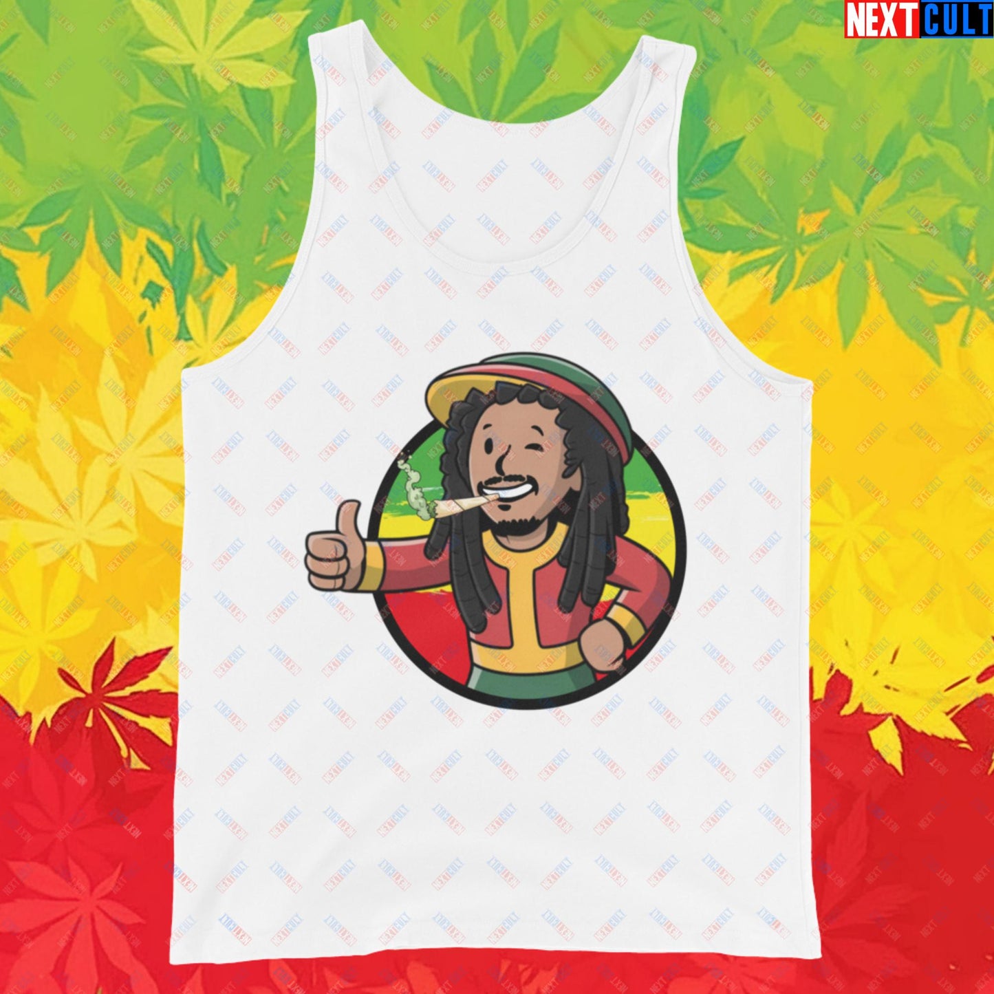 Rasta Boy Bob Marley Reggae Music Vault Boy Fallout Funny Meme Cartoon Mashup Tank Top Next Cult Brand