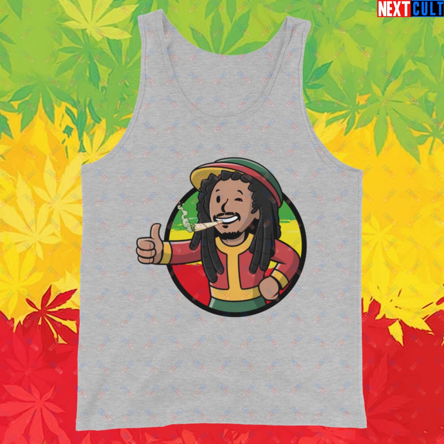 Rasta Boy Bob Marley Reggae Music Vault Boy Fallout Funny Meme Cartoon Mashup Tank Top Next Cult Brand