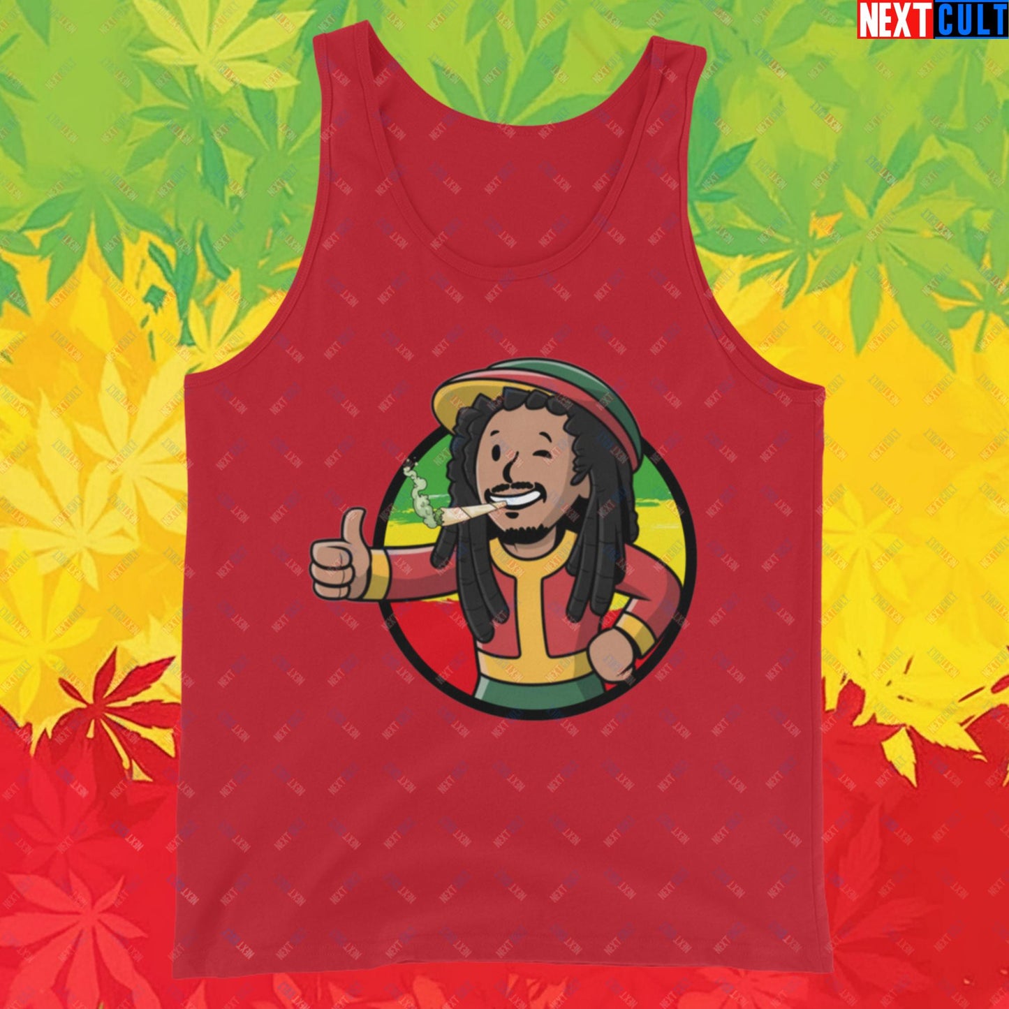 Rasta Boy Bob Marley Reggae Music Vault Boy Fallout Funny Meme Cartoon Mashup Tank Top Next Cult Brand