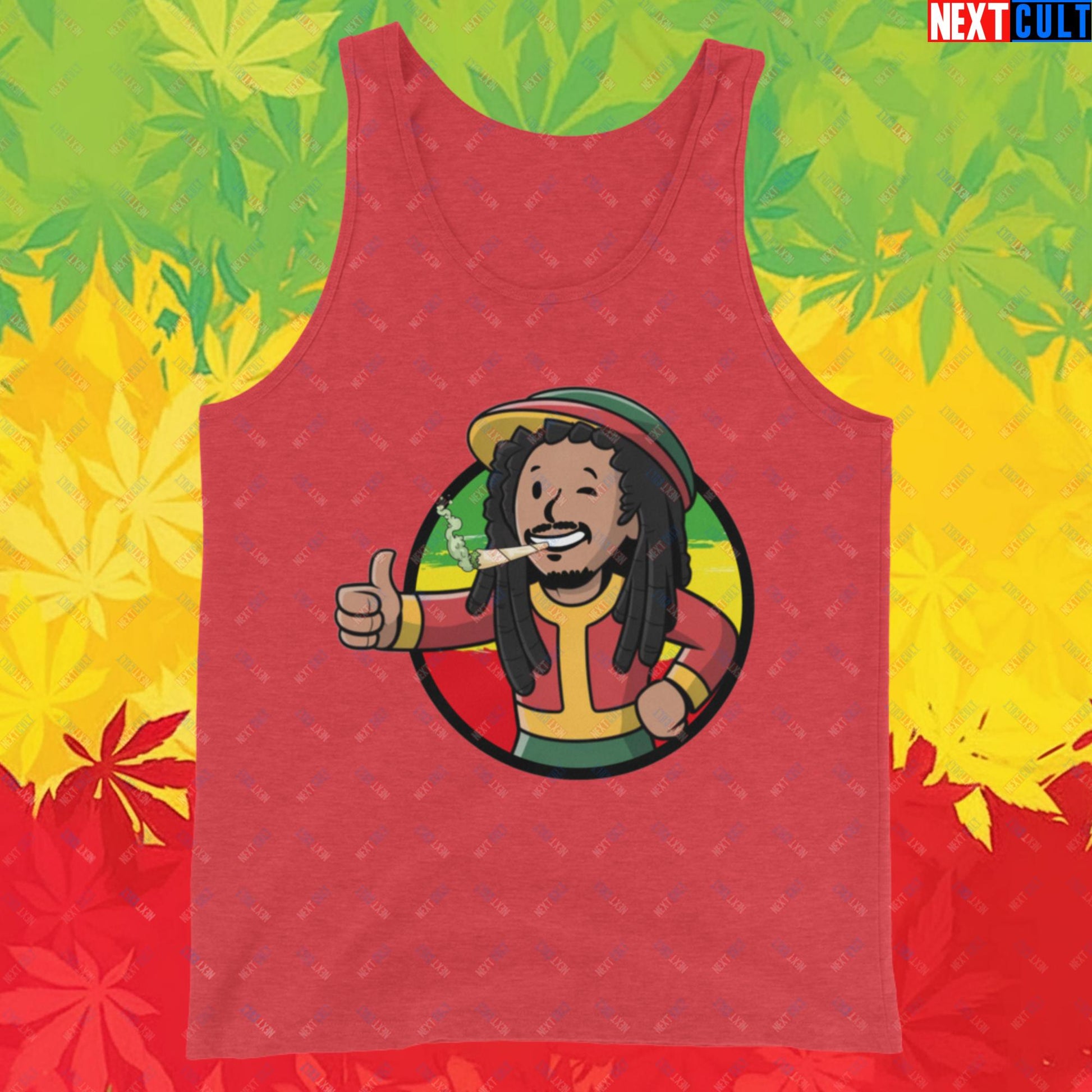 Rasta Boy Bob Marley Reggae Music Vault Boy Fallout Funny Meme Cartoon Mashup Tank Top Next Cult Brand