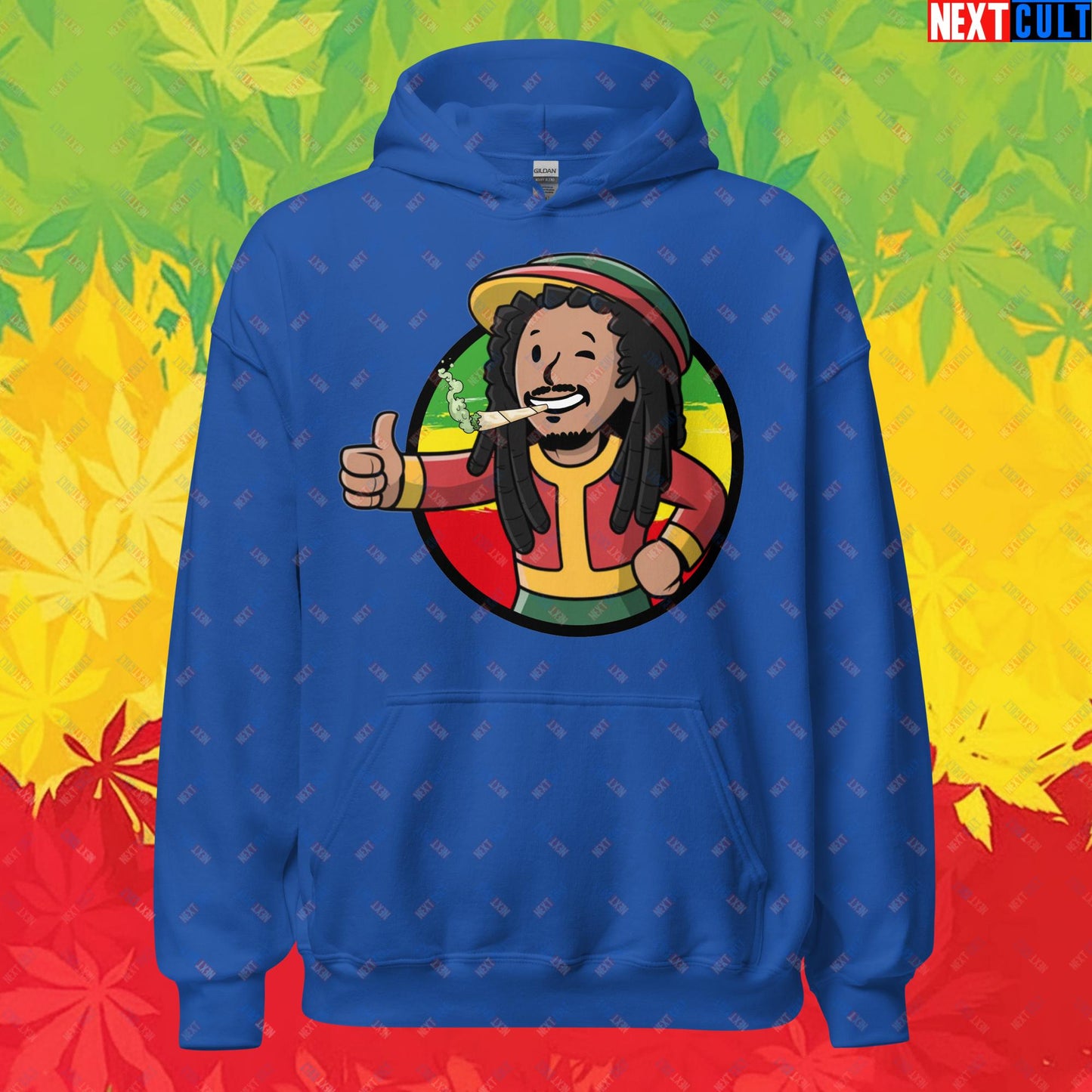 Rasta Boy Bob Marley Reggae Music Vault Boy Fallout Funny Meme Cartoon Mashup Unisex Hoodie Next Cult Brand