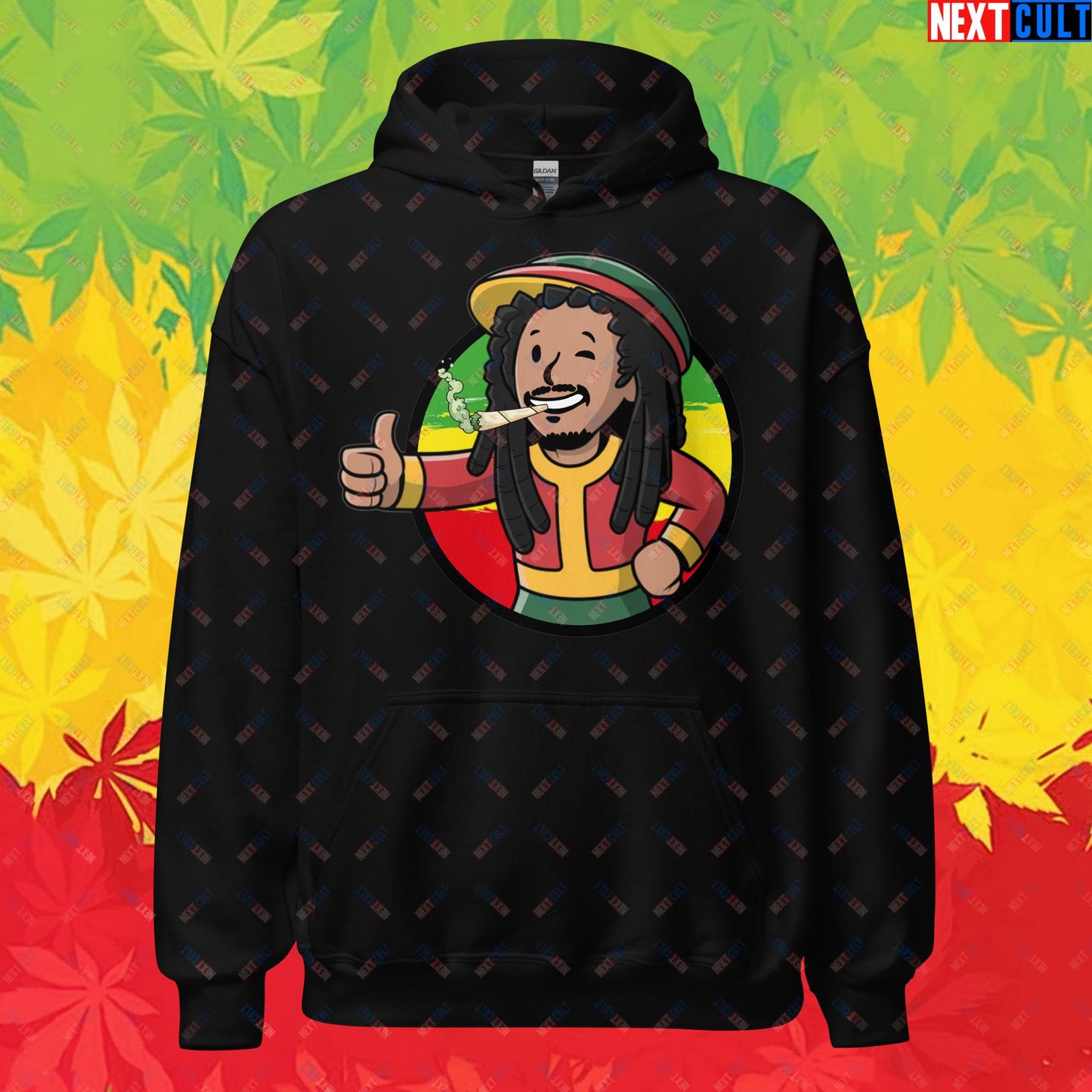 Rasta Boy Bob Marley Reggae Music Vault Boy Fallout Funny Meme Cartoon Mashup Unisex Hoodie Next Cult Brand