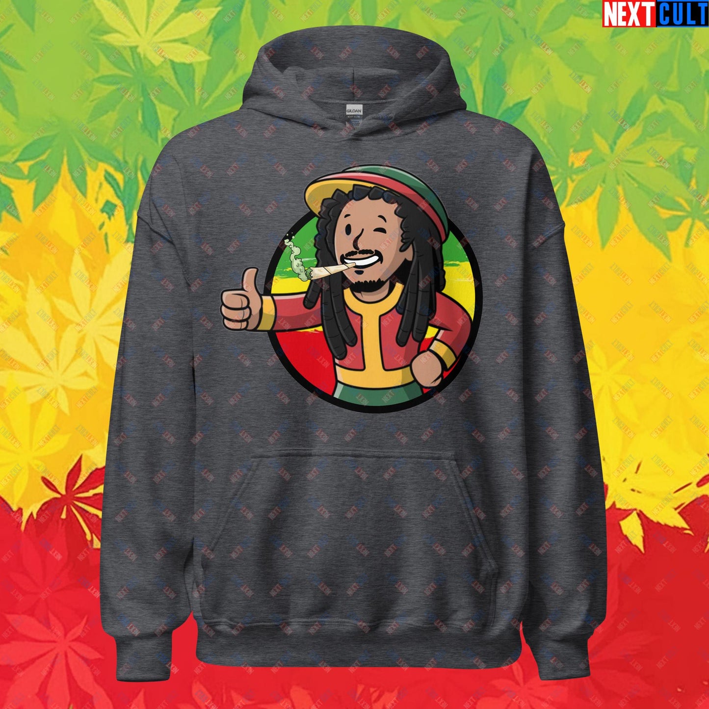 Rasta Boy Bob Marley Reggae Music Vault Boy Fallout Funny Meme Cartoon Mashup Unisex Hoodie Next Cult Brand