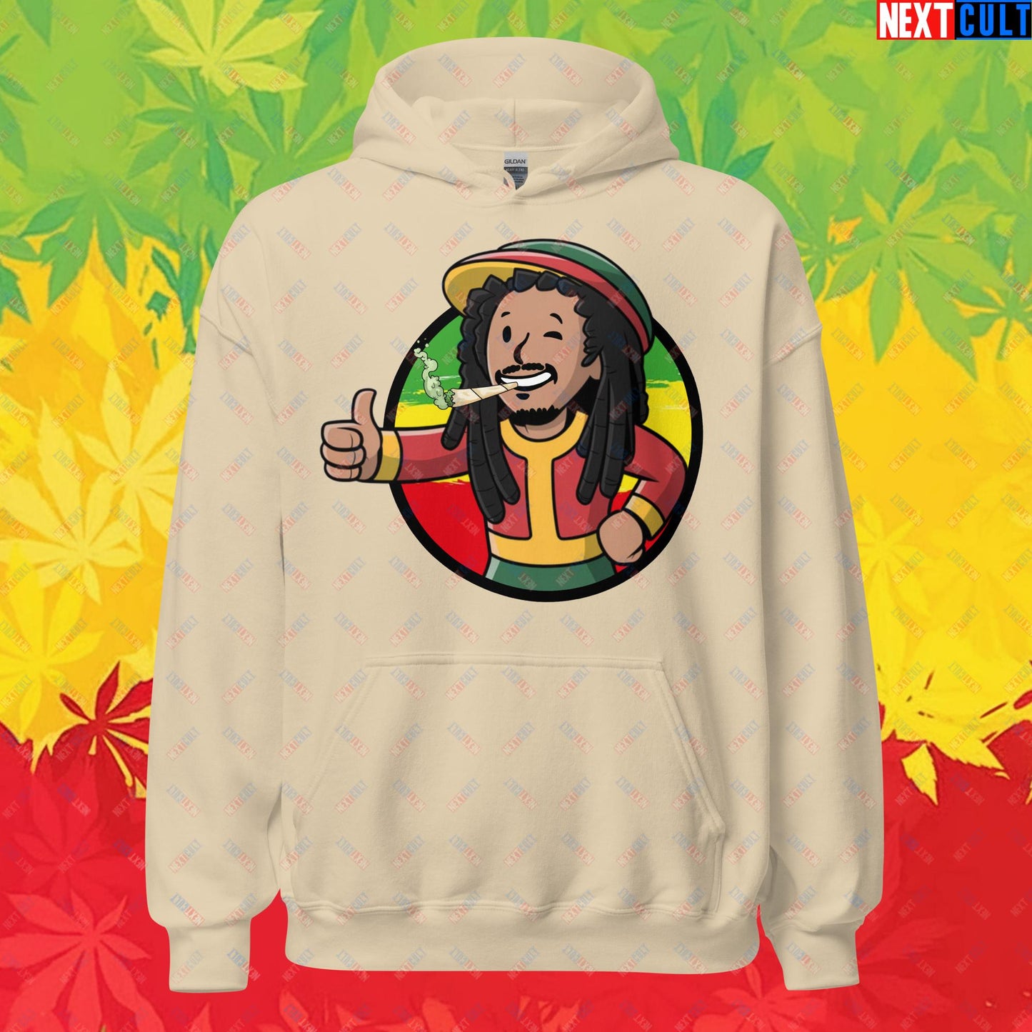 Rasta Boy Bob Marley Reggae Music Vault Boy Fallout Funny Meme Cartoon Mashup Unisex Hoodie Next Cult Brand