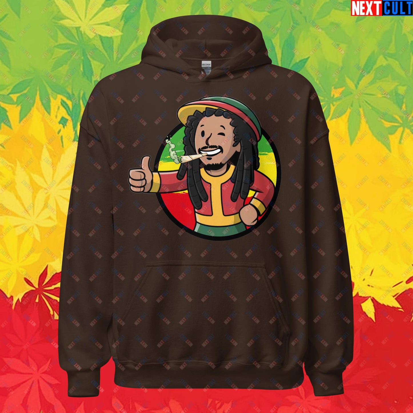 Rasta Boy Bob Marley Reggae Music Vault Boy Fallout Funny Meme Cartoon Mashup Unisex Hoodie Next Cult Brand