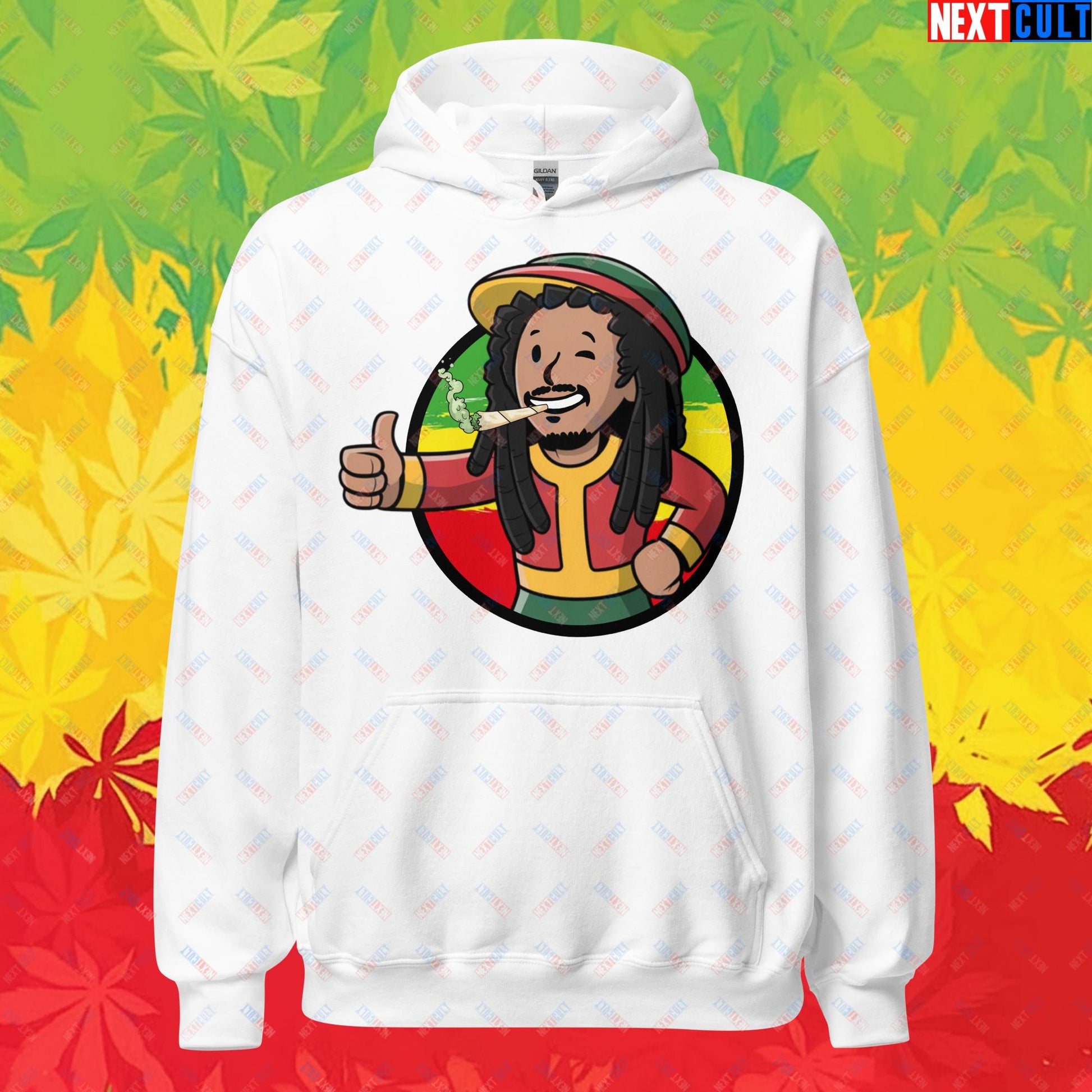 Rasta Boy Bob Marley Reggae Music Vault Boy Fallout Funny Meme Cartoon Mashup Unisex Hoodie Next Cult Brand