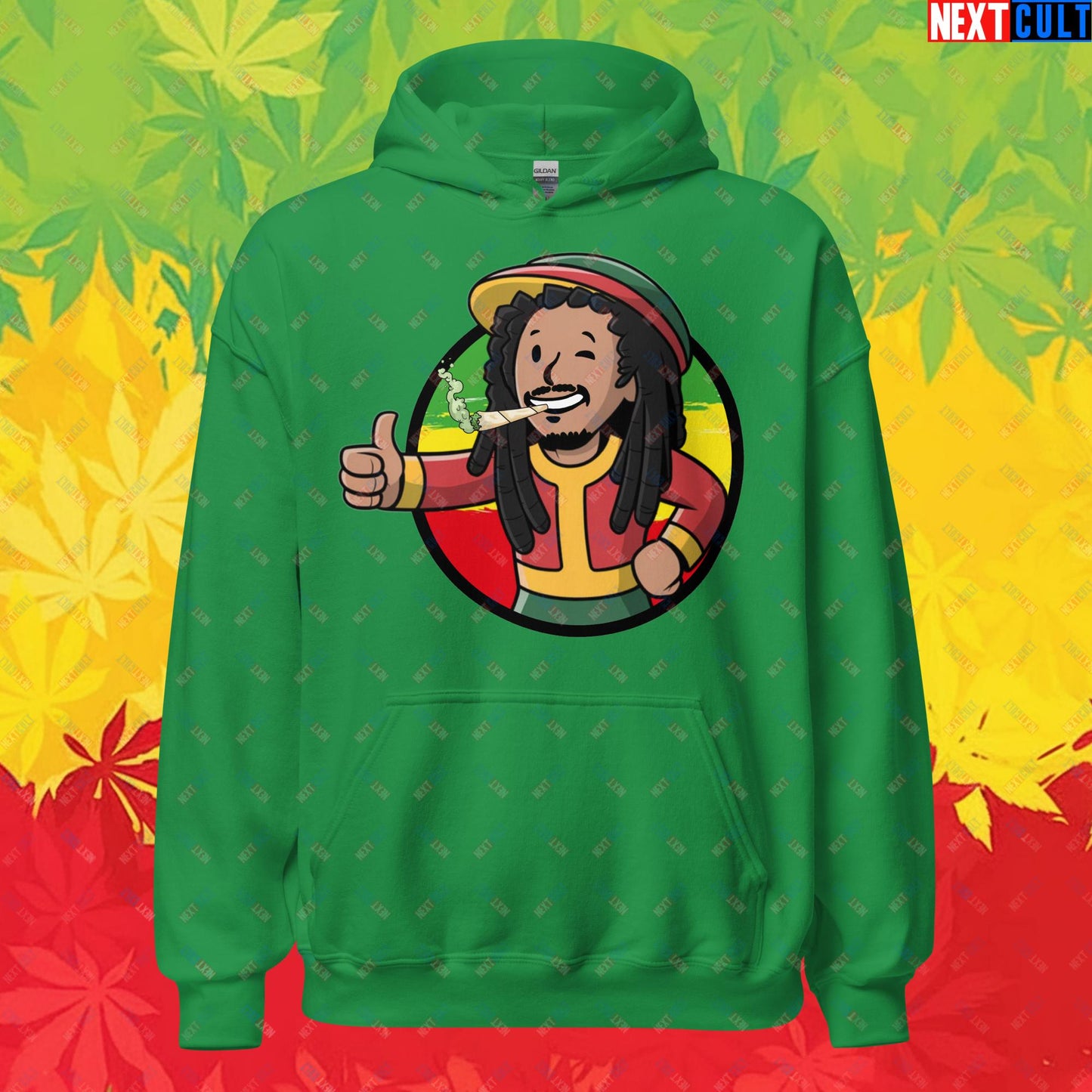 Rasta Boy Bob Marley Reggae Music Vault Boy Fallout Funny Meme Cartoon Mashup Unisex Hoodie Next Cult Brand