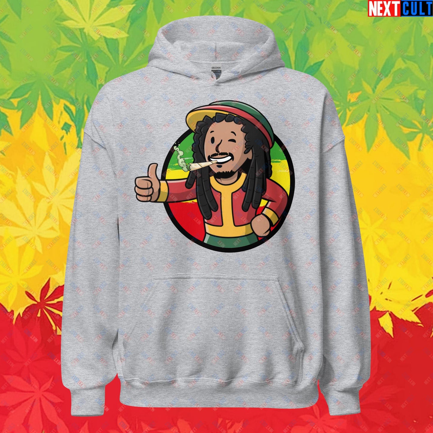 Rasta Boy Bob Marley Reggae Music Vault Boy Fallout Funny Meme Cartoon Mashup Unisex Hoodie Next Cult Brand