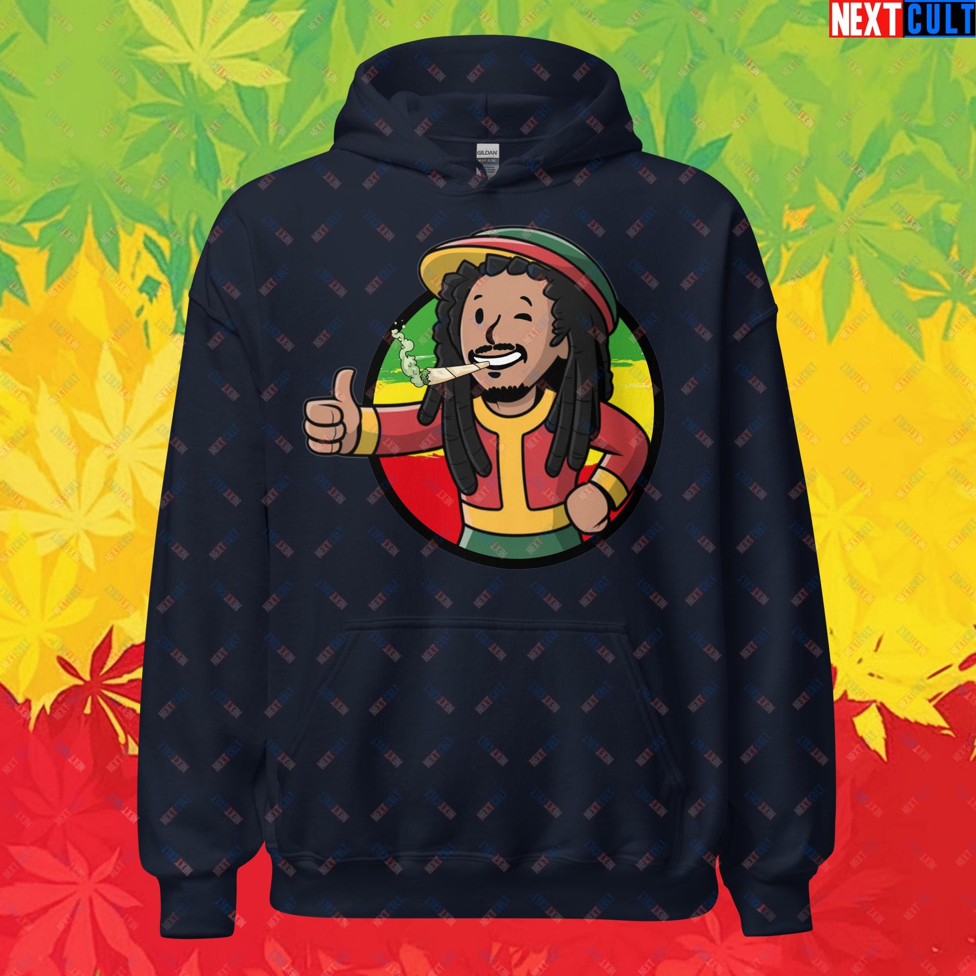 Rasta Boy Bob Marley Reggae Music Vault Boy Fallout Funny Meme Cartoon Mashup Unisex Hoodie Next Cult Brand