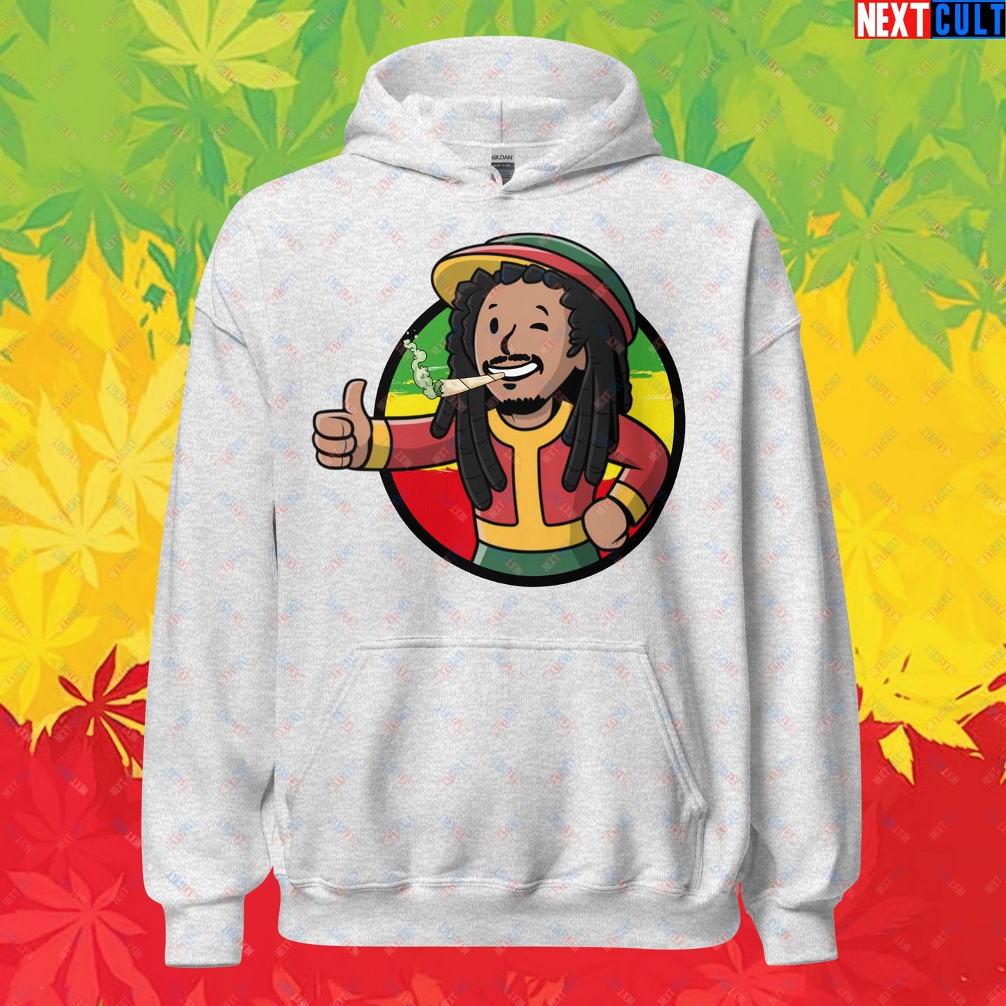 Rasta Boy Bob Marley Reggae Music Vault Boy Fallout Funny Meme Cartoon Mashup Unisex Hoodie Ash Hoodies Bob Marley Fallout Music Vault Boy Next Cult Brand